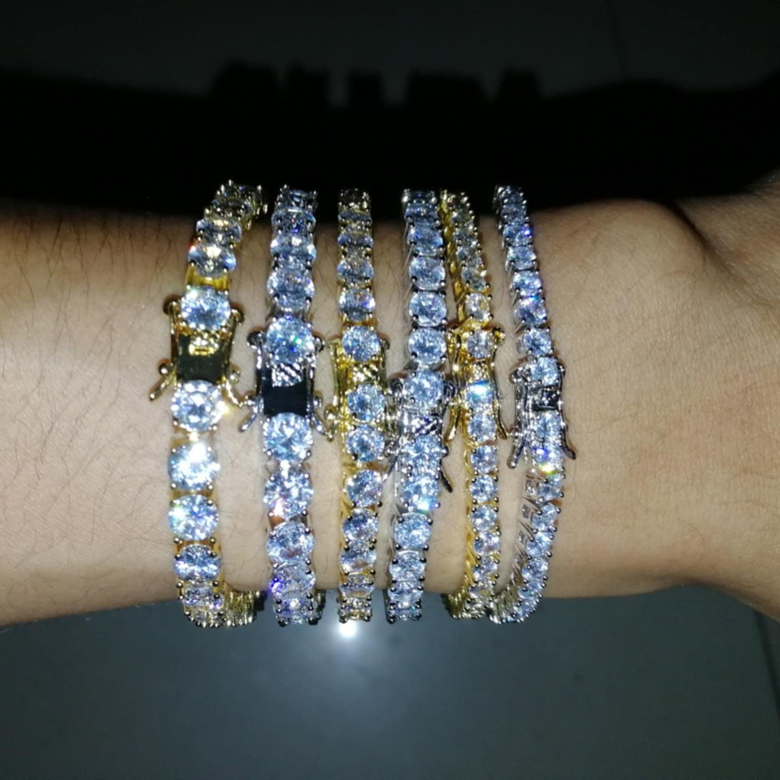 CMBSSTFC Messing-Tennis-Armband, CZ, Bling Bling, 1-reihiges Zirkonia-Armband für Damen und Herren, Iced Out-Schmuck