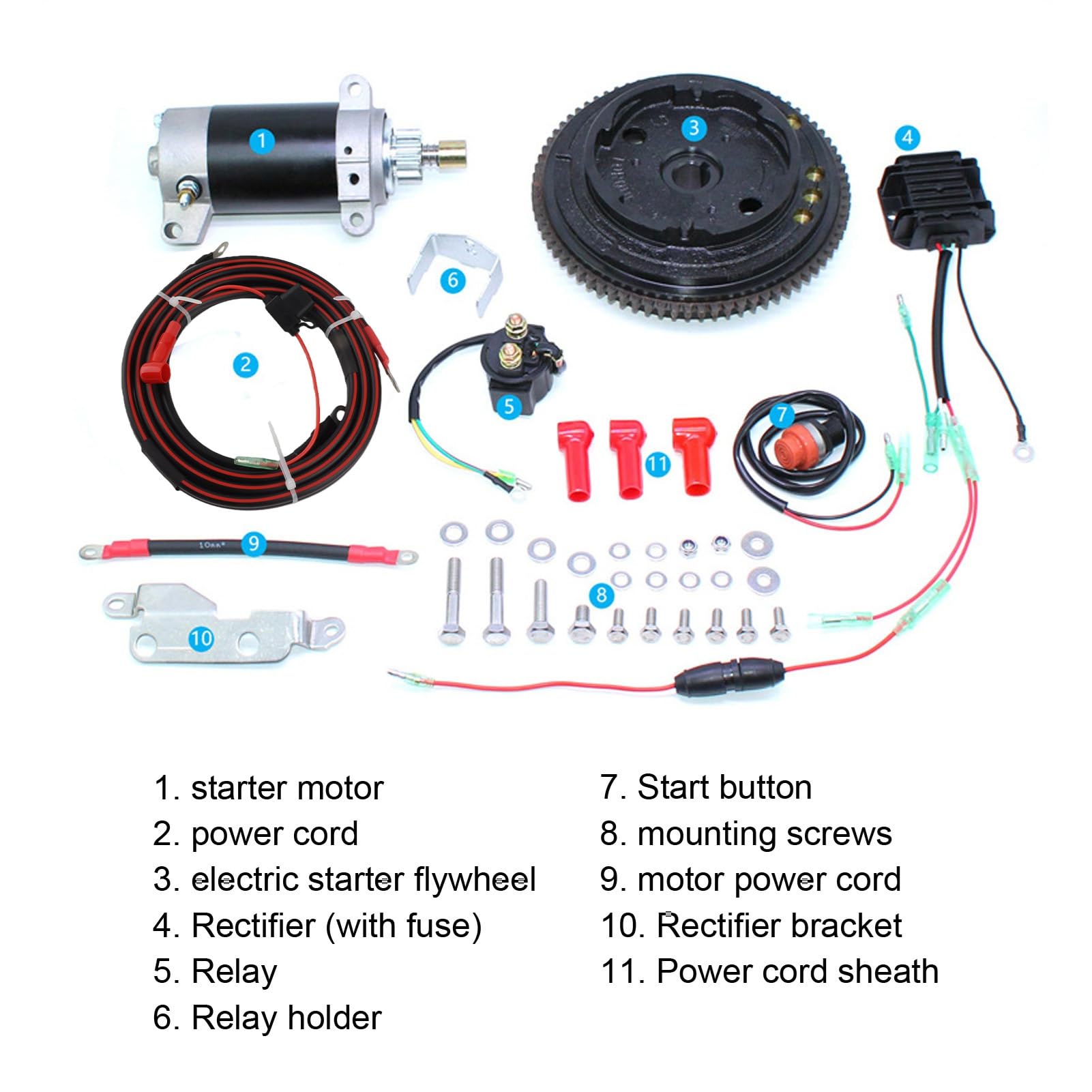 Außenbordmotor-Starter-Set, professionelles, langlebiges elektrisches Außenbordmotor-Starter-Ersatz-Komplettset für 4-Takt-20-PS-Schiffsbootmotoren, Aluminium, Eisen, Kunststoff,