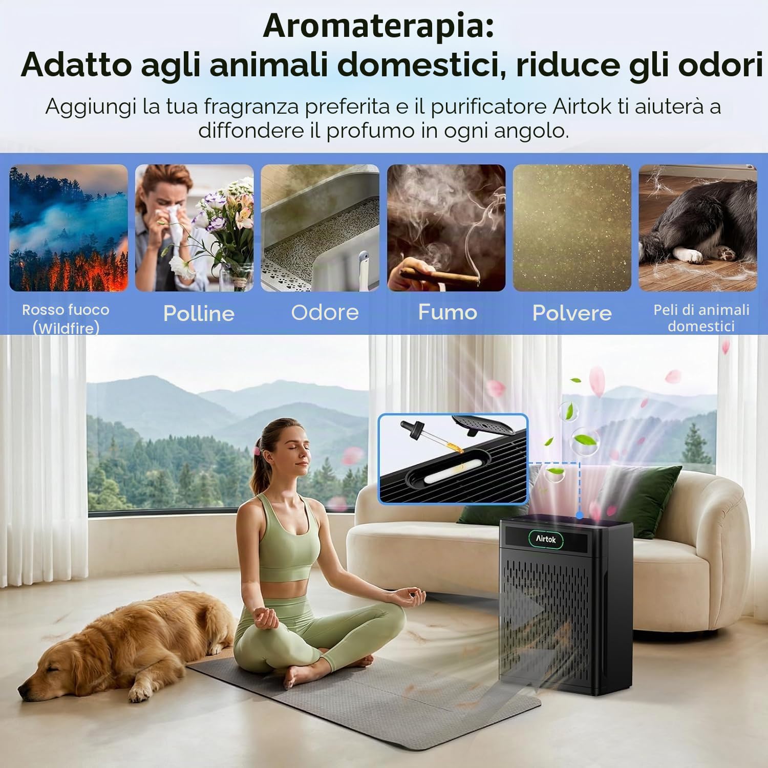 AIRTOK Purificatore d'Aria, per Casa 170m², Filtro HEPA Rimuove 99 — immagine 7 di 16