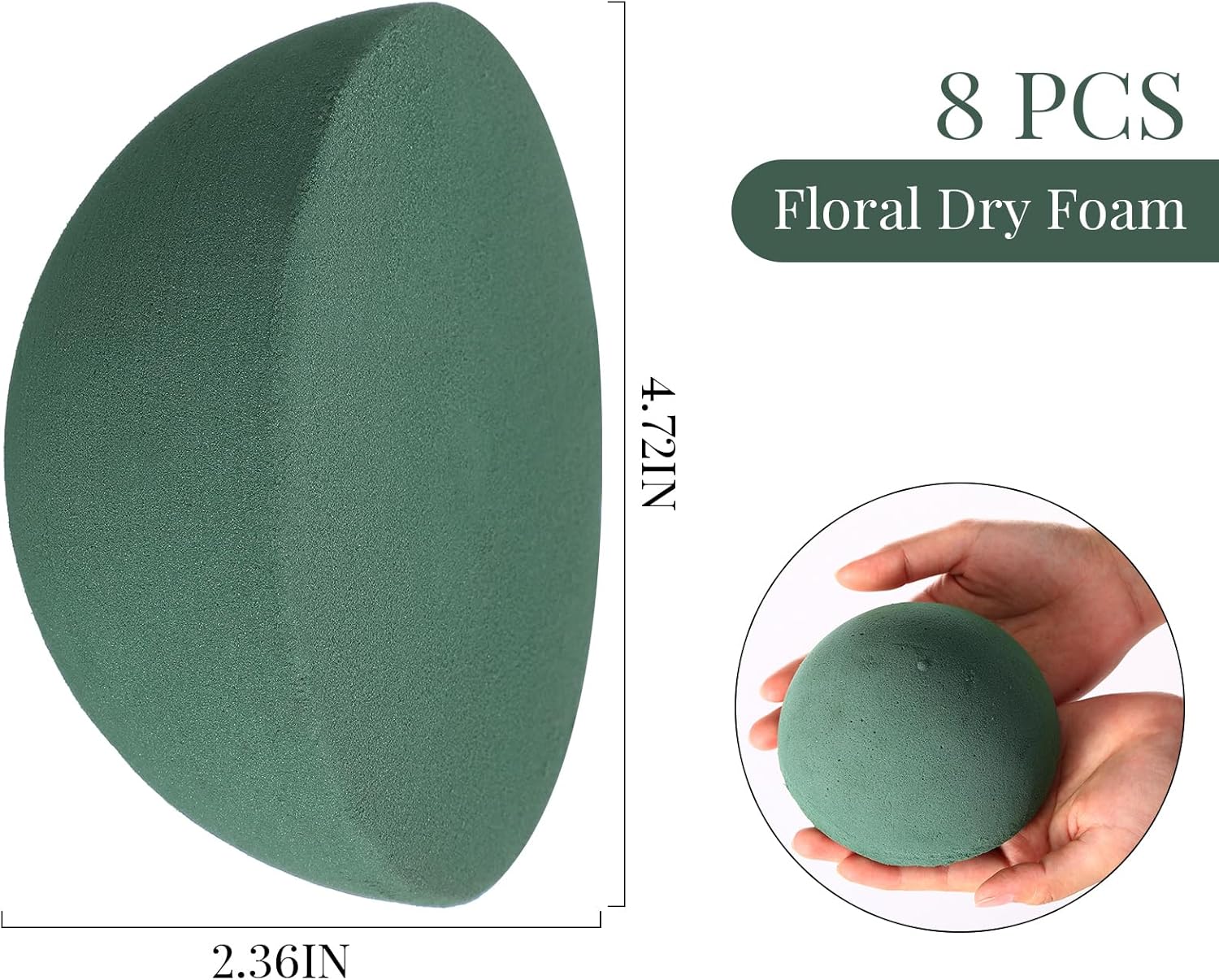 Shihanee 8 Pcs Half Ball Floral Dry Foam Green Round Foam Block Dry Balls Large Flower Craft for Artificial Plant Bouquet Arrangement DIY Craft(4.72 x 2.36 Inches)