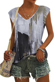 FTRGHNY Cap Sleeve Oversized Soft Blouse for Women Casual Going Out Autumn Bagg Blouses Printing Tops for Women