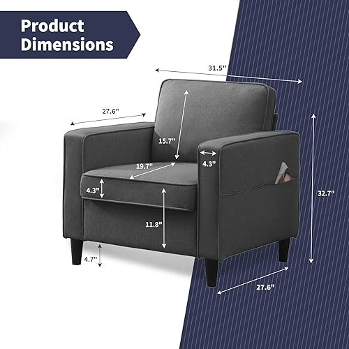Miniatura 2 de ZAFLY Sofá individual convertible para sala de estar, sofá moderno, juego de muebles de sala de estar para dormitorio de espacio pequeño, gris oscuro