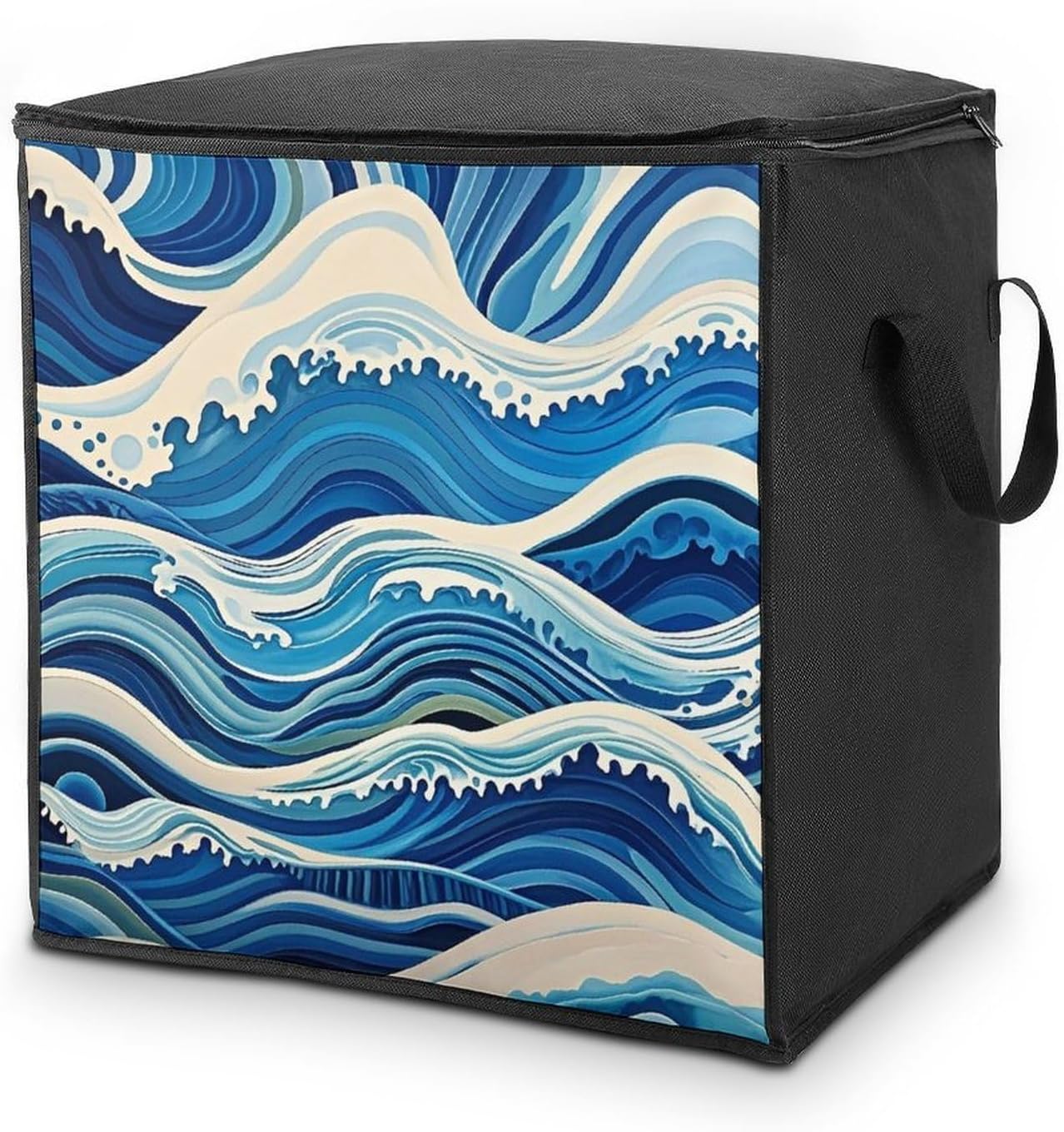Blue Wave Painting Storage Bags Closet Organizer Clothes Storage Bin Blanket Storage Bag with Zipper And Handle Clothes Storage Containers for Clothing, Sweater, Comforter, Bedding