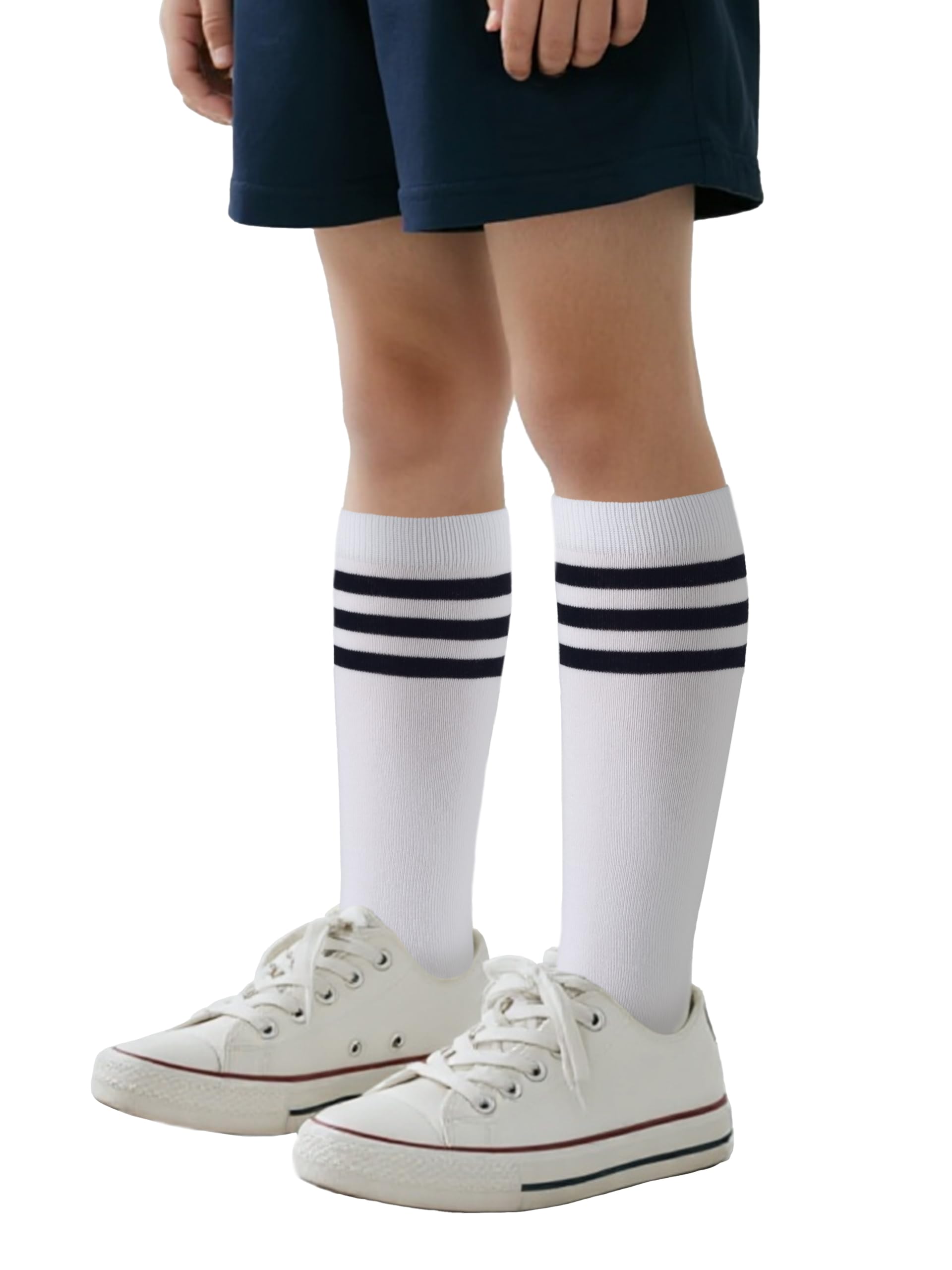 COTTON DAY Kids Girls Unisex School Knee High Socks Black White Navy 3 Pack