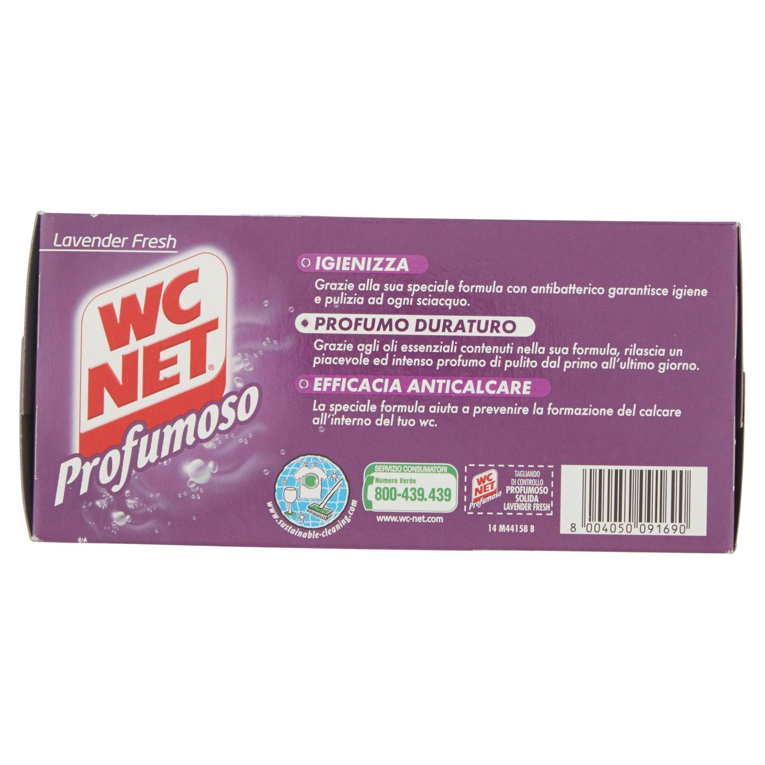 Wc Net - Tavoletta Profumoso 3 Effect, Detergente Igienizzante Solido per WC, Fragranza Lavender Fresh, 4 Pezzi x 12 Confezioni