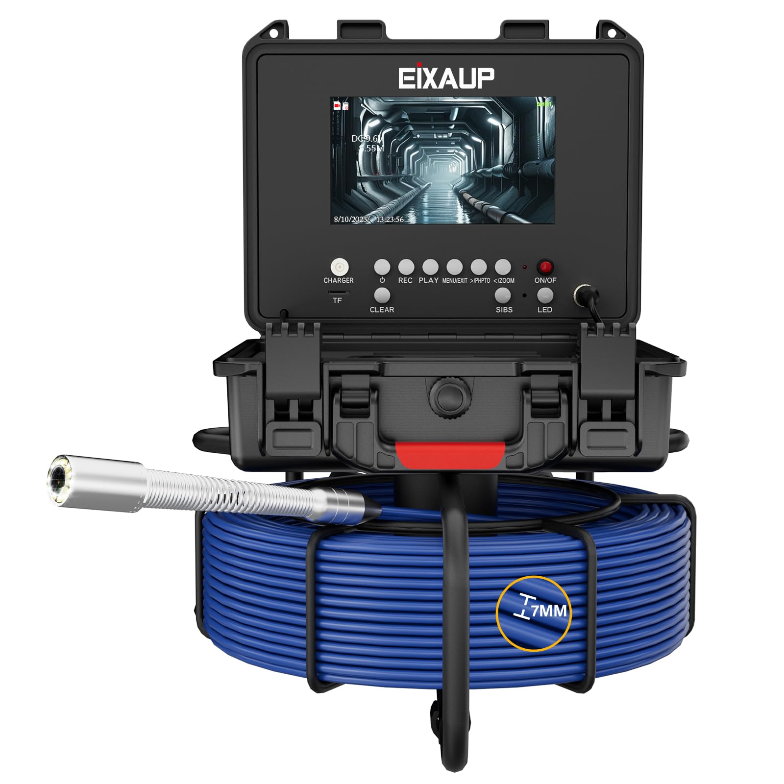 Cámara de alcantarillado autonivelante con contador de distancia, 60 m, cable de 7 mm más grueso, monitor IPS 1080P de 7 pulgadas, 12 luces ajustables, cámara de inspección de tuberías IP68 con