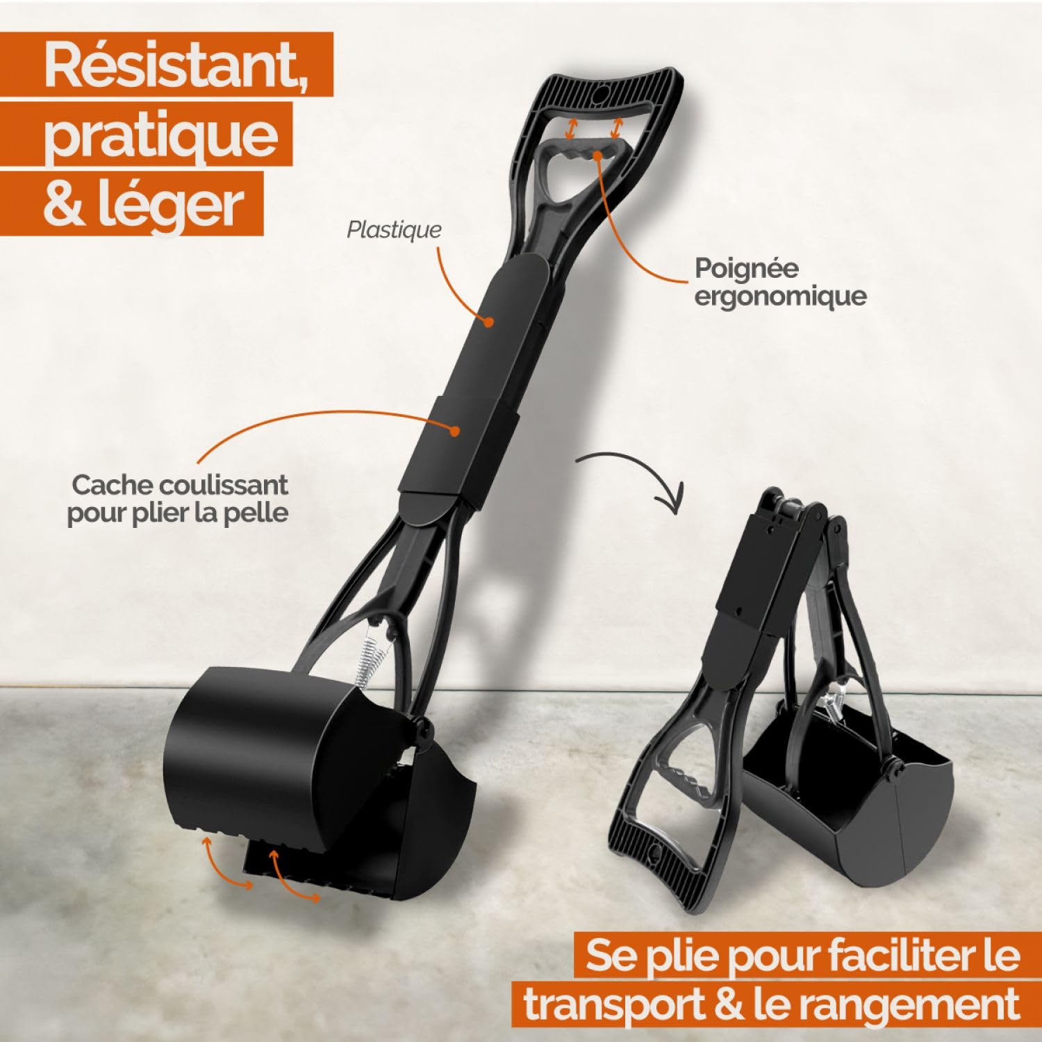 Linxor - Pince, Pelle à déjections, crottes, pour Chien ou Autres Animaux - 80 cm - Noir