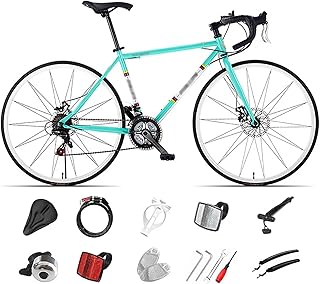 Bicicletta da Strada 700C per Uomo Donna, Bicicletta da Corsa con Freno a Disco 24/27/30 velocità, Telaio in Acciaio ad Alto Tenore di Carbonio, Bici da Città da Pendolarismo Black,L-24 speed