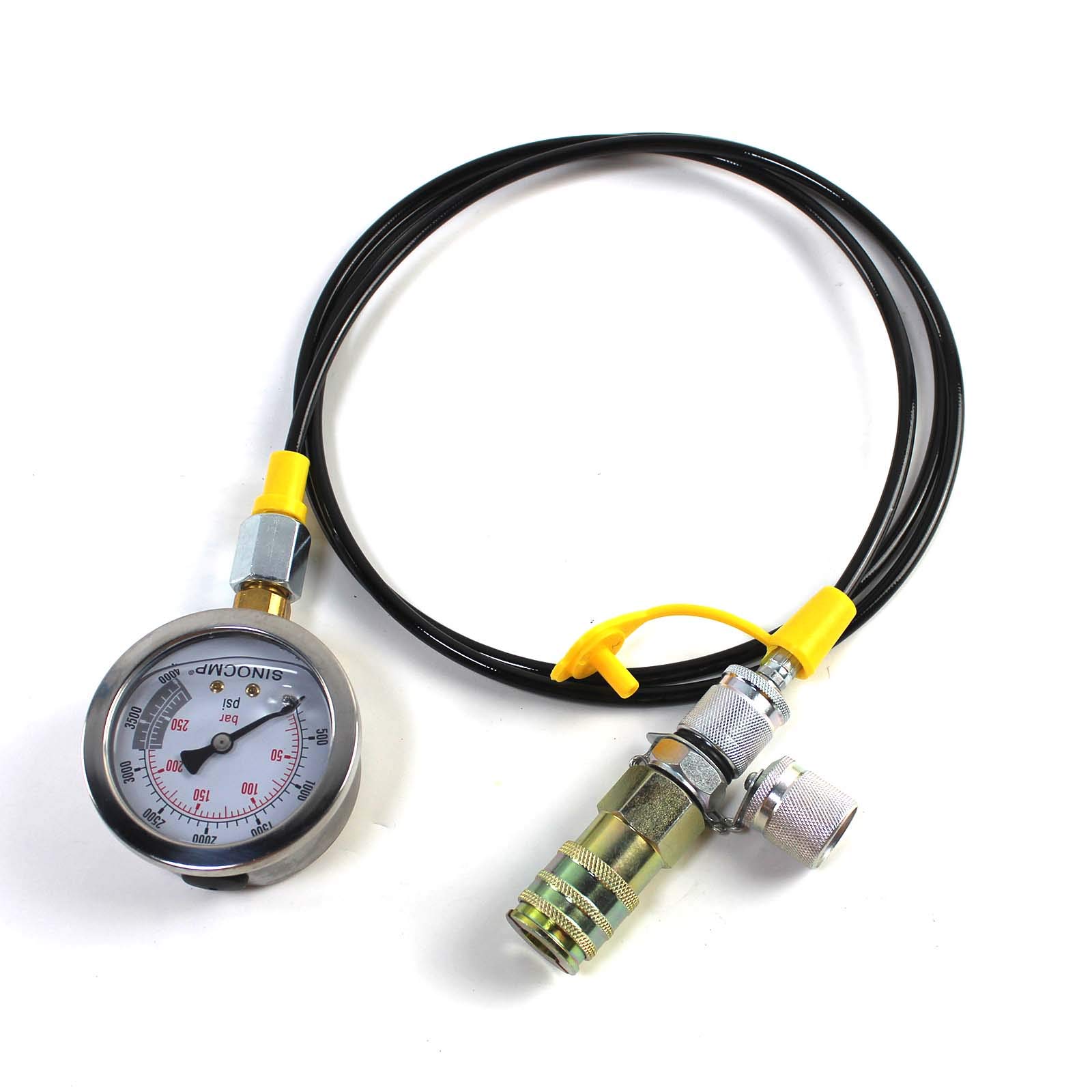 Kit di prova della pressione idraulica 25 MPA/250 BAR/4000 PSI Kit di accoppiamento di prova per escavatore Komatsu Kit di manometri per macchine edili con 1 manometro, 1 tubo di prova e 2 raccordi