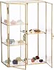 BSTKEY Glass Display Case for Collectibles, 5 Slots Crystal Display Shelf, Crystal Holder Decorative Display Box for Crystals Healing Stones Marbles, Gold Metal Jewelry Perfume Display Stand