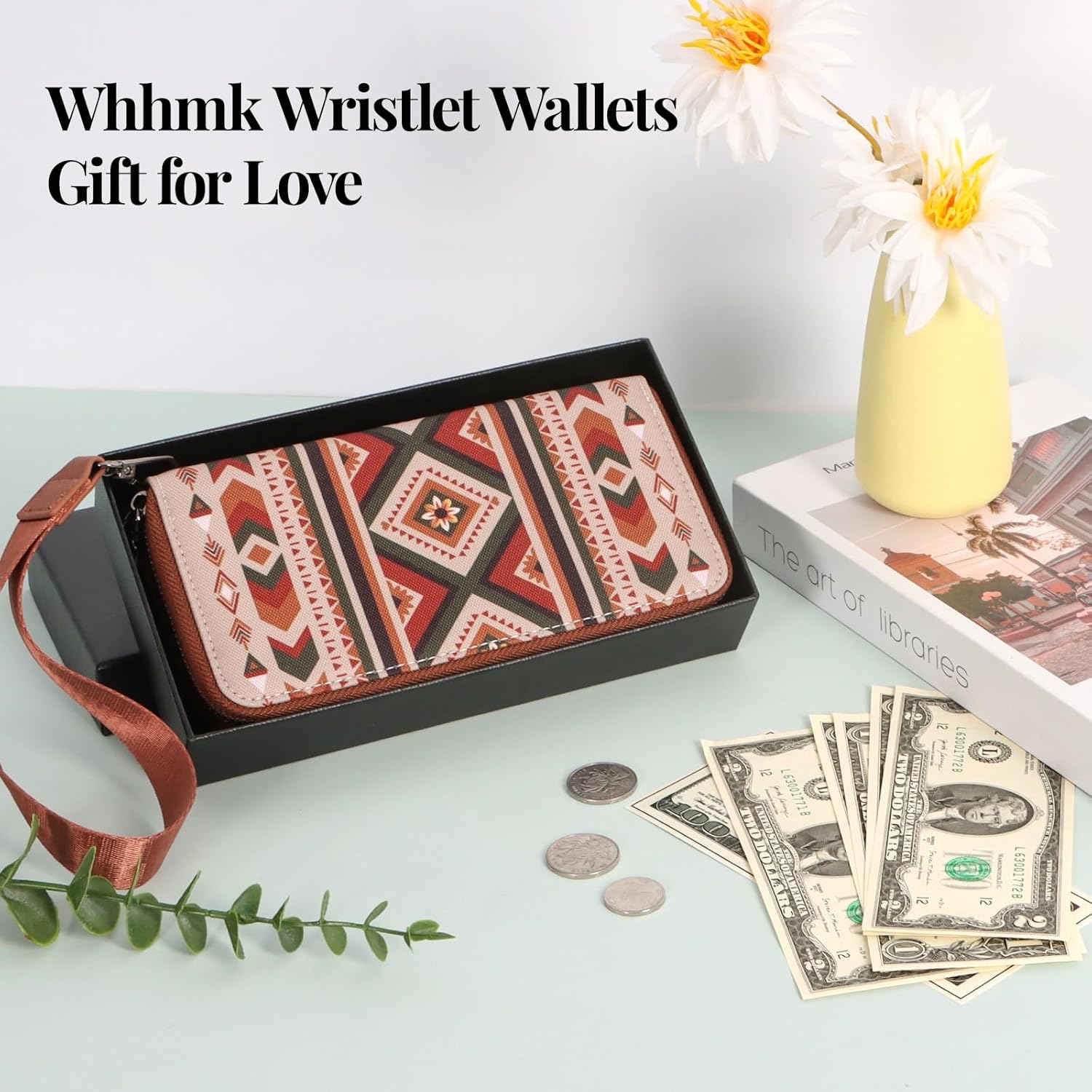 Large Wallets for Women,Rfid Wallets for Women,Boho Aztec Ladies Wallet with Wrist Strap Capable of fit Coins Passport - Image 7