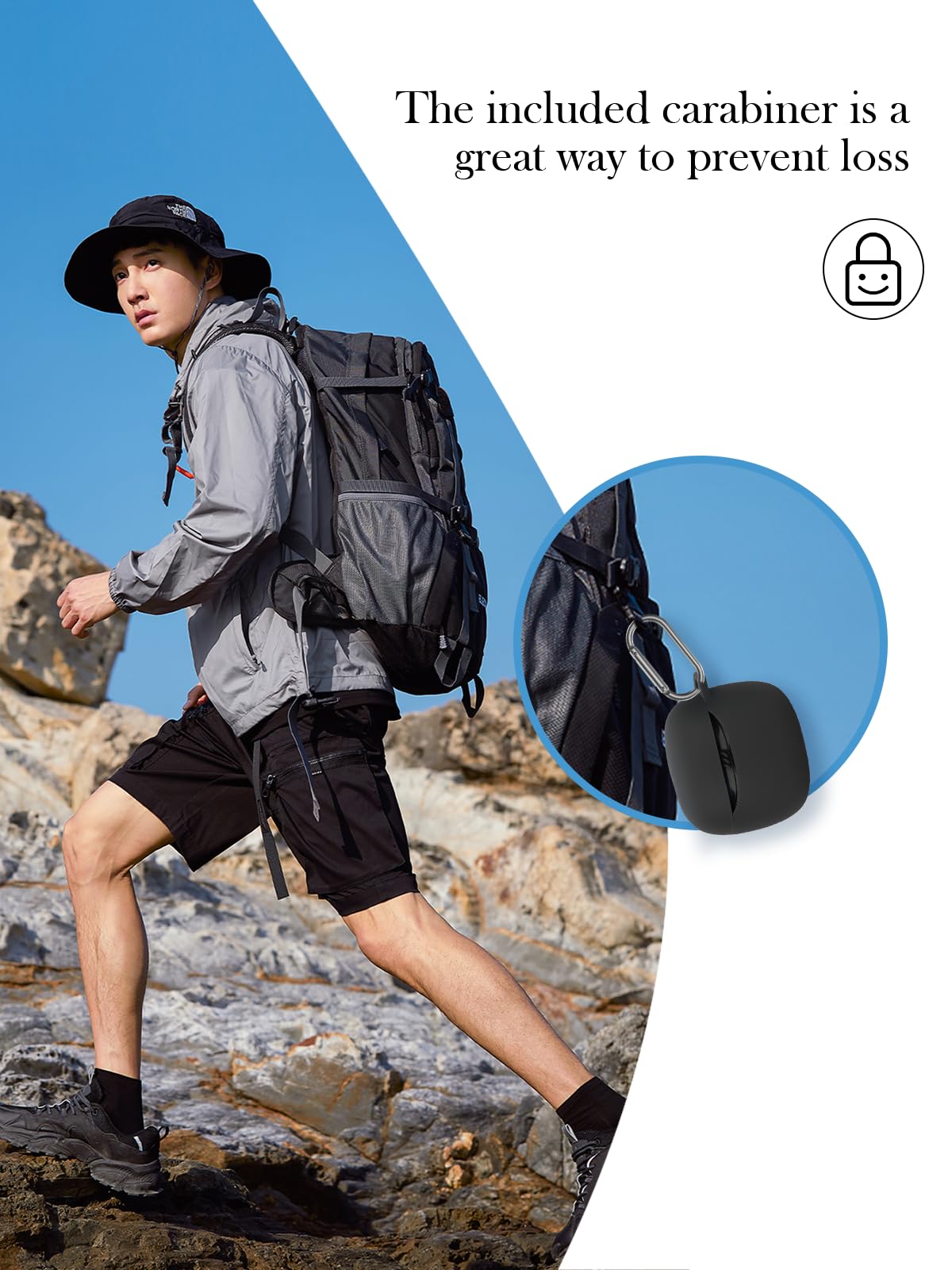 Schutzhülle für JBL Tune Flex 2-True kabellose Geräuschunterdrückung, weicher Schutz, stoßfest, BOVUGAC Silikon-Schutzhülle mit Schlüsselanhänger, Reinigungsset und Umhängeband, Schwarz