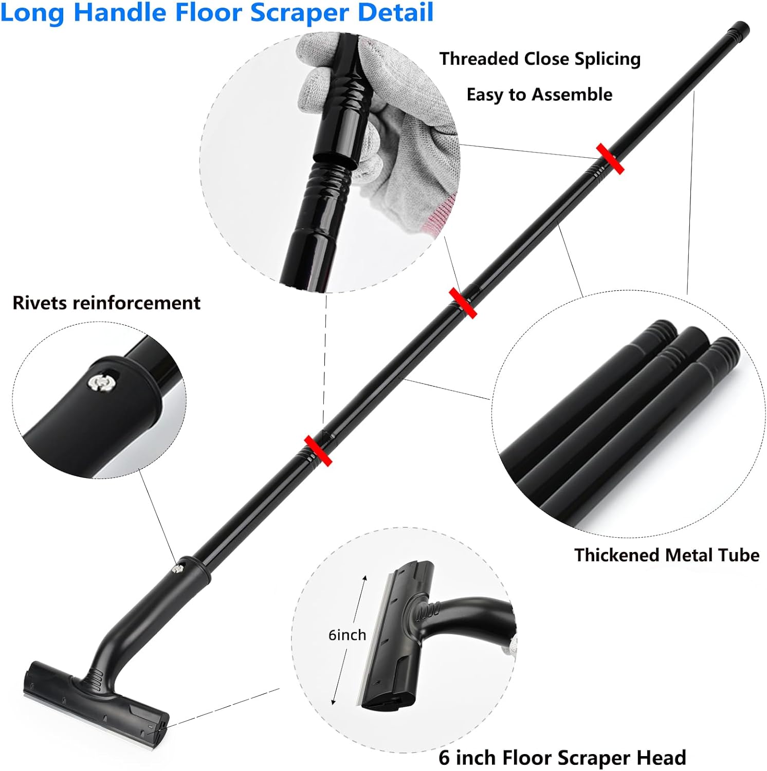 EHDIS Adjustable Razor Blade Scraper, 15''-58'' Long Handle 6" Blade Scraper Tool