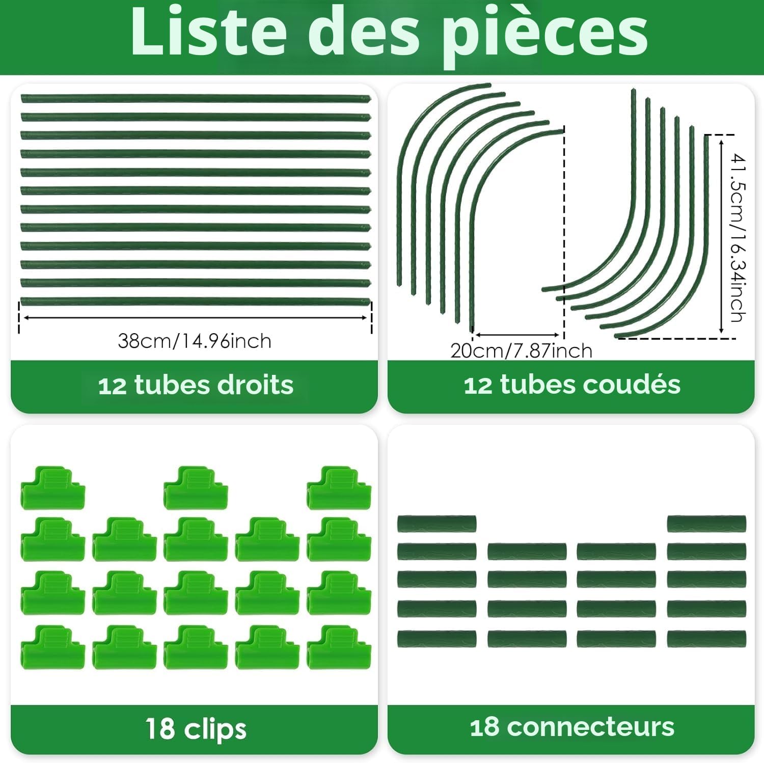 LATERN 6 Pièces 80CM x 60CM Arceau pour Serre Tunnel, Réglable Jardin Plantes Culture Tunnel Cadre, 24 Tuyaux De Cerceau avec 18 Connexion Tubes, 18 Colliers - pour Film Plastique Filet Anti-Oiseaux