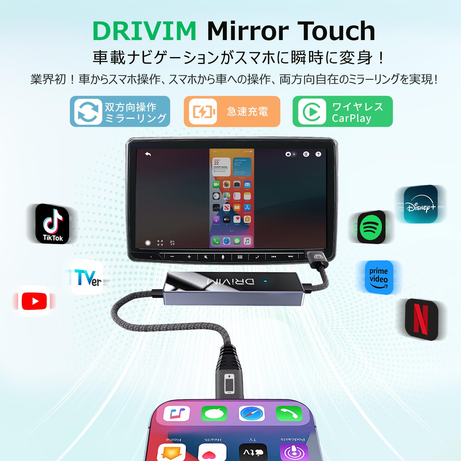 DRIVIM Car Adapter 双方向ミラーリングアダプター Amazon.co.jp: DRIVIM Mirror Touch ミラータッチ スマホ画面を