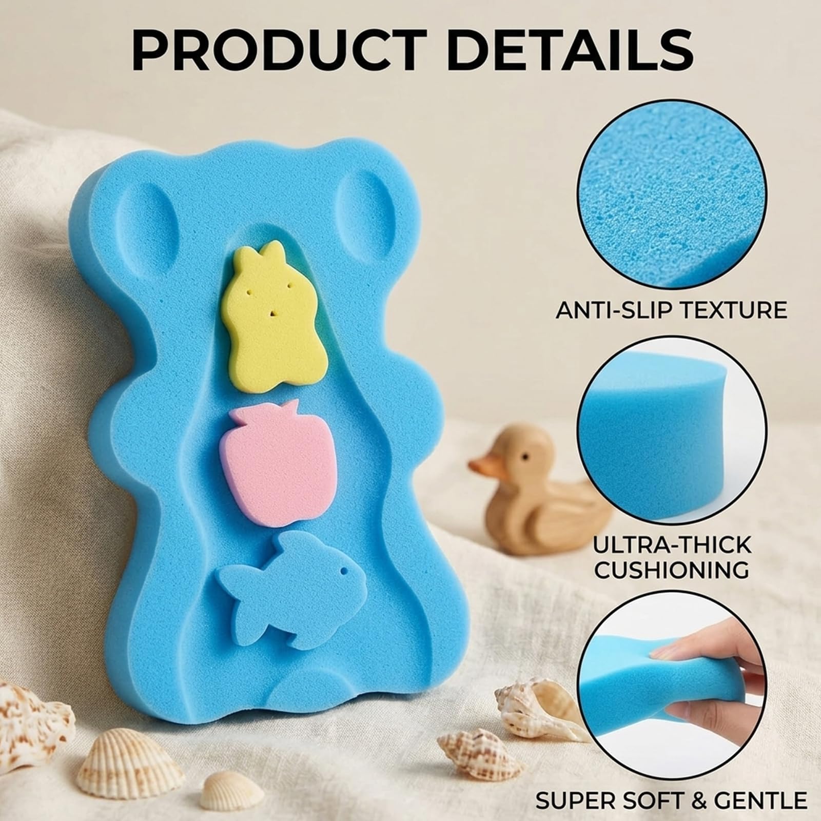 1 Pcs Baby Bath Sponge, Soft Infant Bath Cushion Support, Quick-Drying Travel-Friendly Design, Anti-Slip Bath Seat for Newborns in Sink or Bathtub — view 3