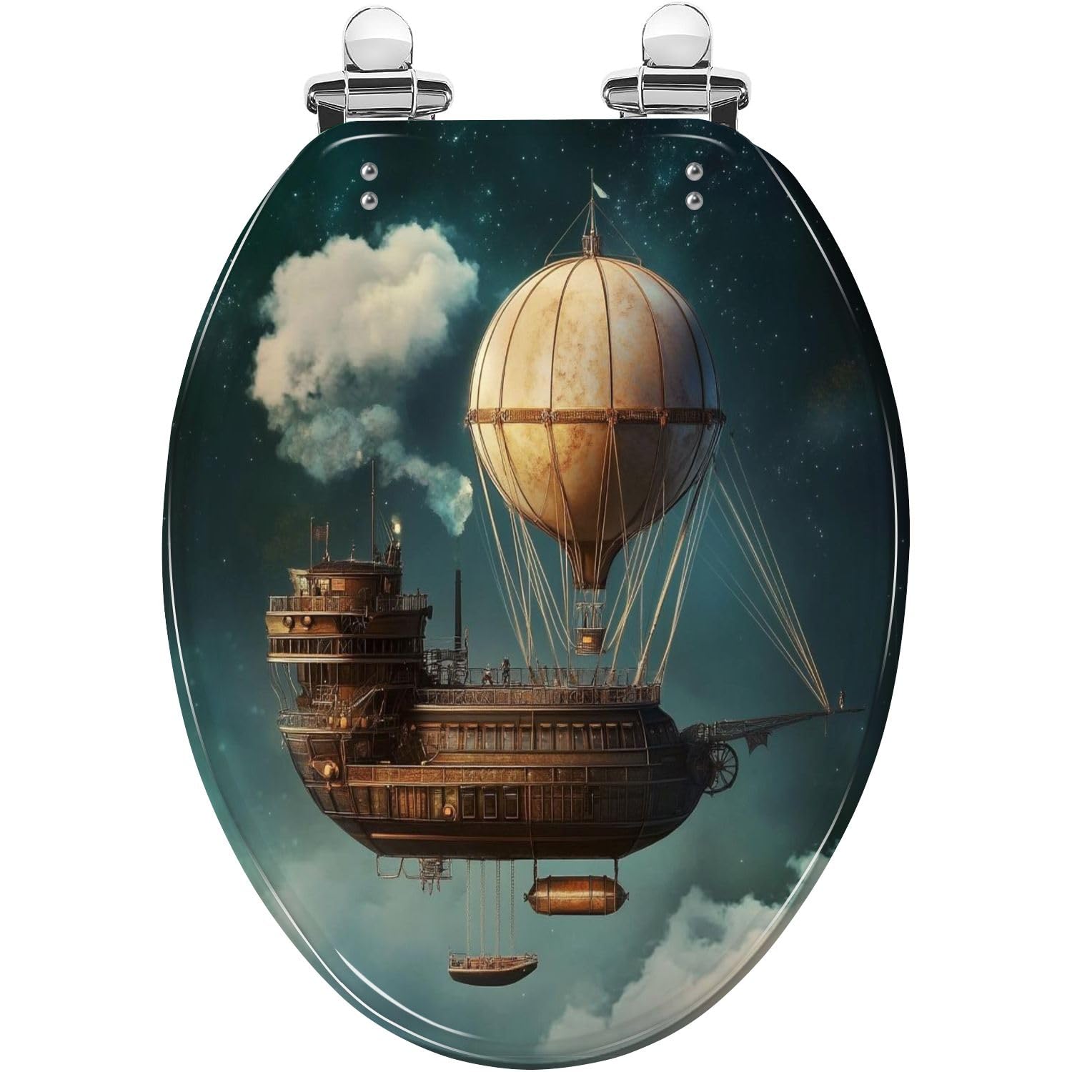 Elongated Toilet Seat Magic airship Resin Toilet Seat Slow Quiet Close with Quick-Release Hinges Toilet Seat with Cover Easy to Clean Install