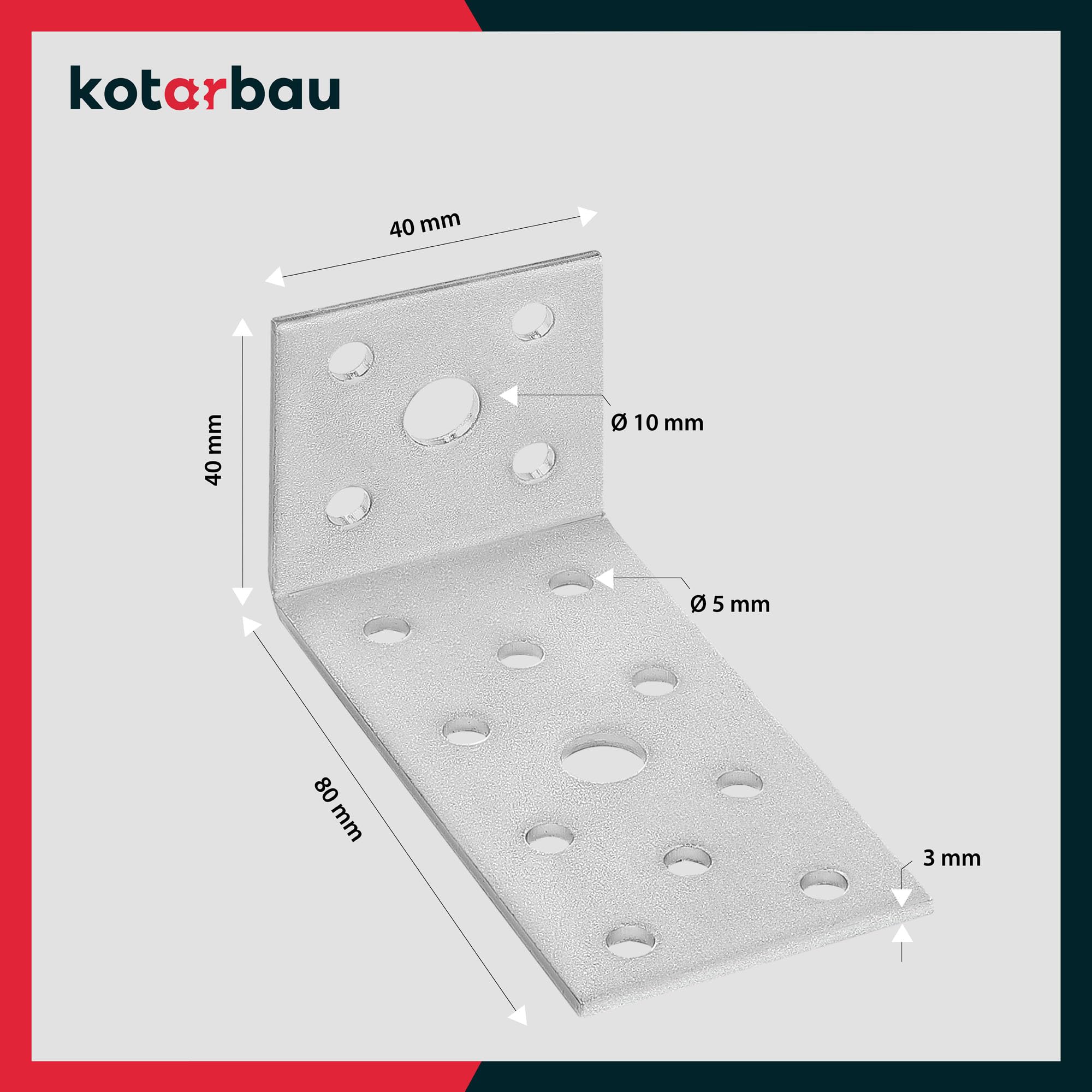 KOTARBAU® 100er Set Winkelverbinder 40 x 80 x 40 Stahl Bauwinkel Lochplattenwinkel Möbelverbinder Verzinkt Schwerlast Holzverbinder Montagewinkel Stuhlwinkel