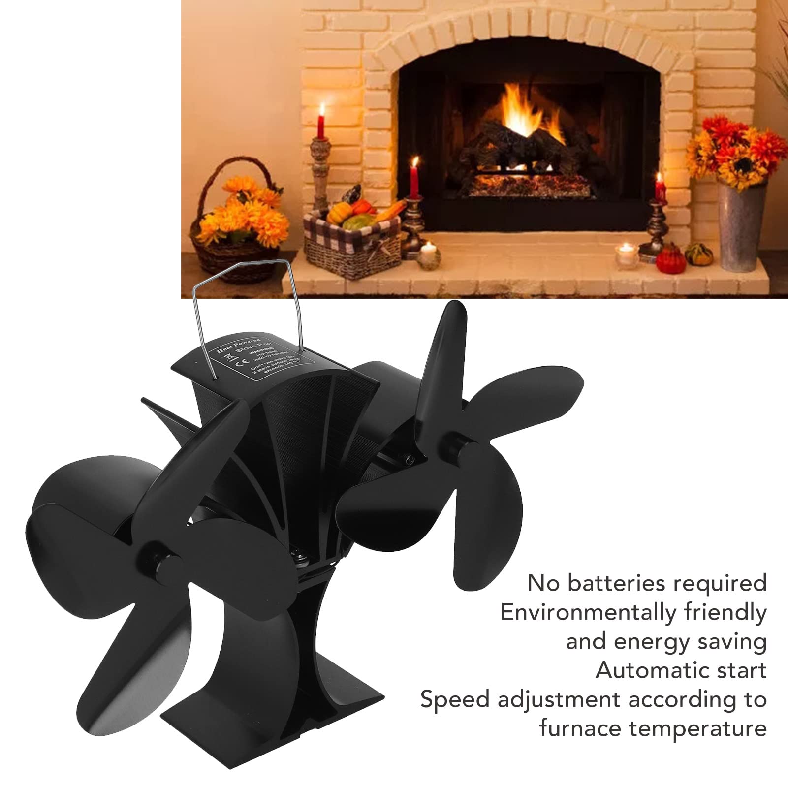 mingzhe Ventilatore Non Elettrico Alimentato a Calore Design Ecologico per Stufe e Caminetti a Legna 8 Pale in Metallo 1 unità