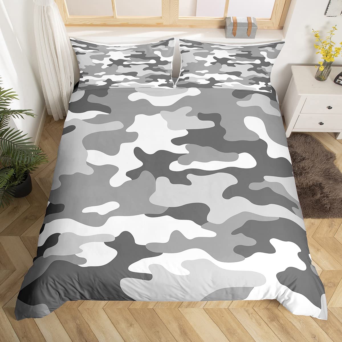 Manfei Grey Camo Duvet Cover Set Single Size