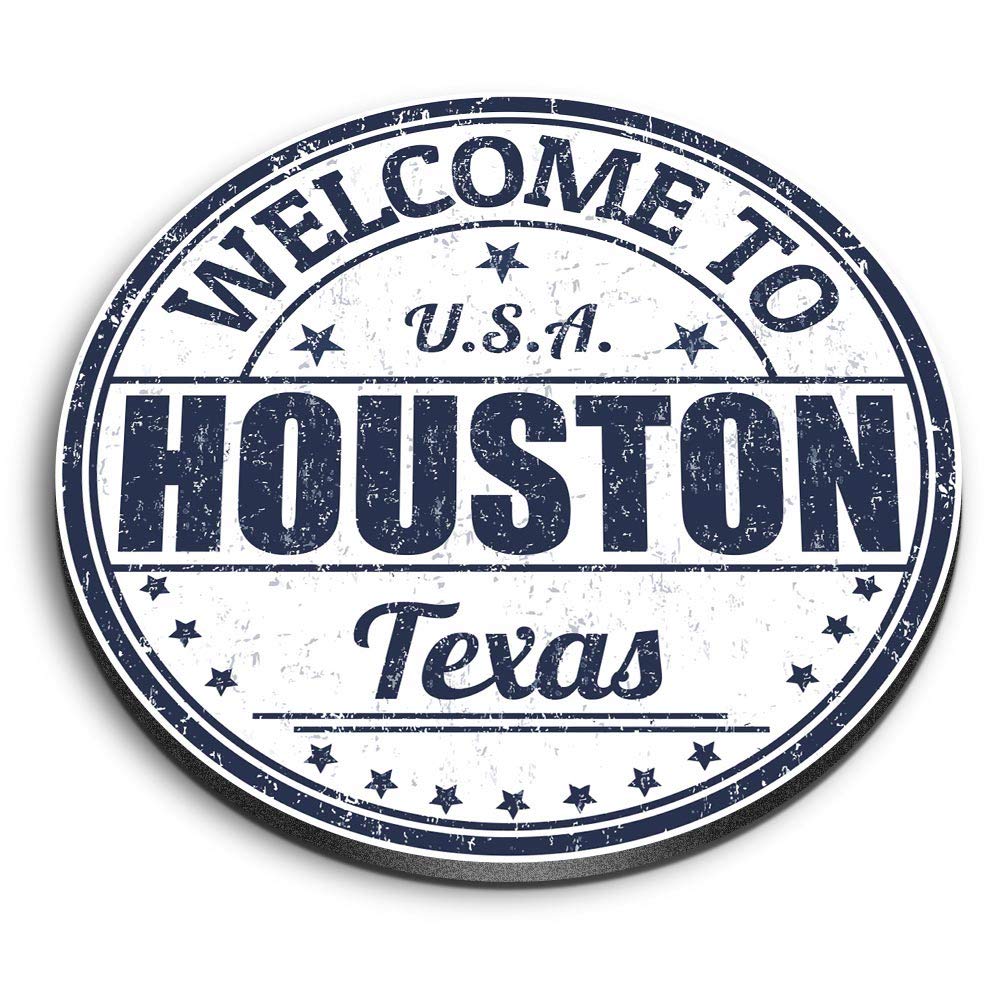 Destination Vinyl Ltd Multicolor 1 X Round Mdf Magnet - Welcome To Houston Texas Usa Travel 5222