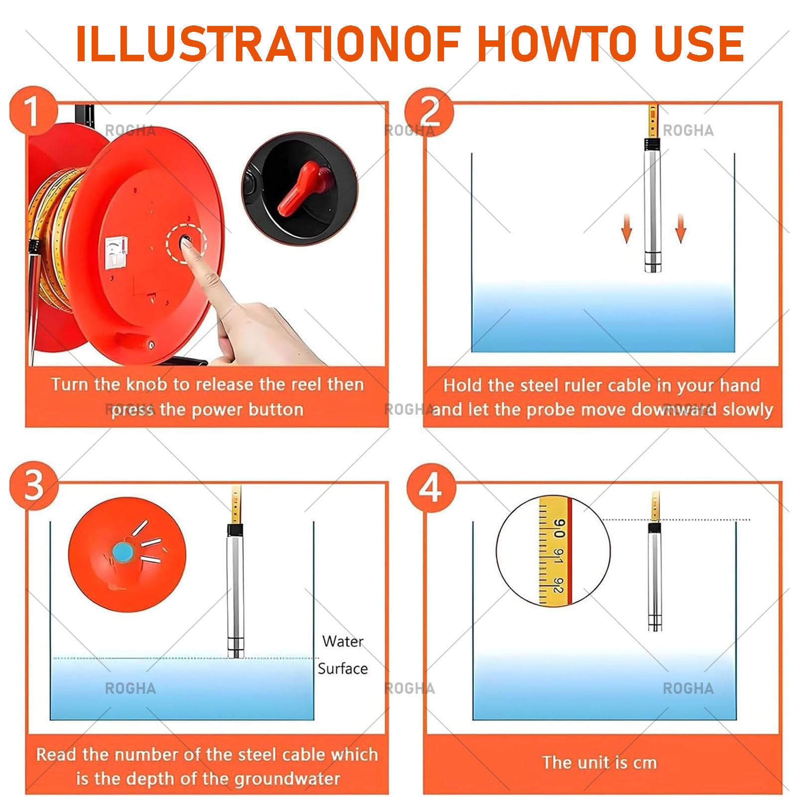 Medidor Portátil de Nivel de Agua para Pozos Profundos, Herramienta de Medición para Pozos de Agua, con Sonda de Acero Inoxidable, Luz Indicadora, Indicador de Pico 100m(328ft)