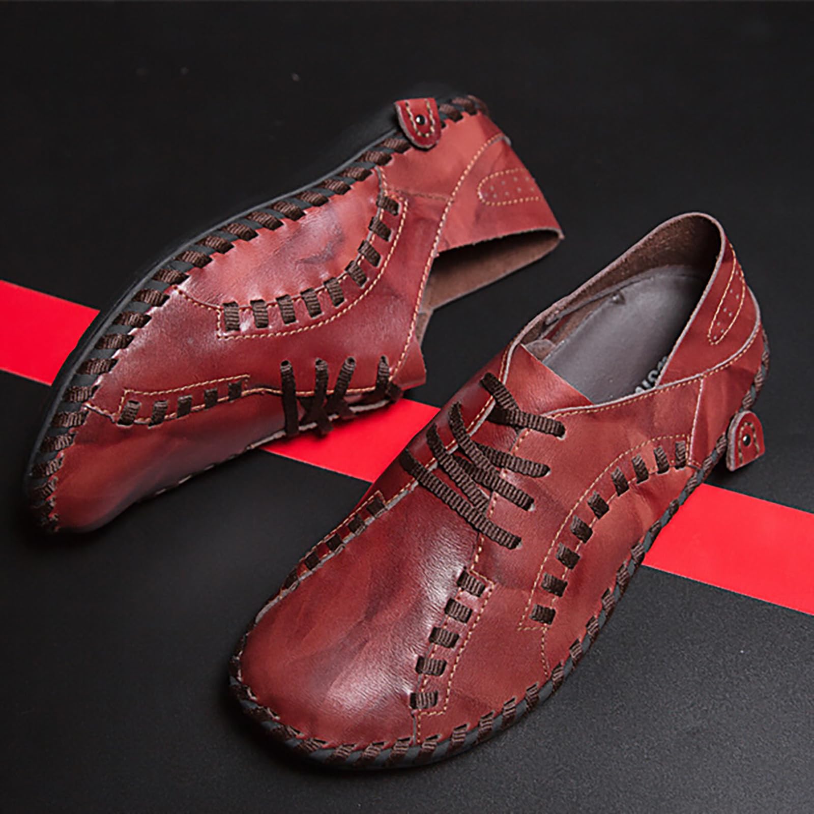 Zapatos de senderismo hechos a mano para hombre, zapatos casuales con cordones, transpirables, cómodos, zapatos de cuero para caminar al aire libre, zapatos de conducción informales, zapatillas de
