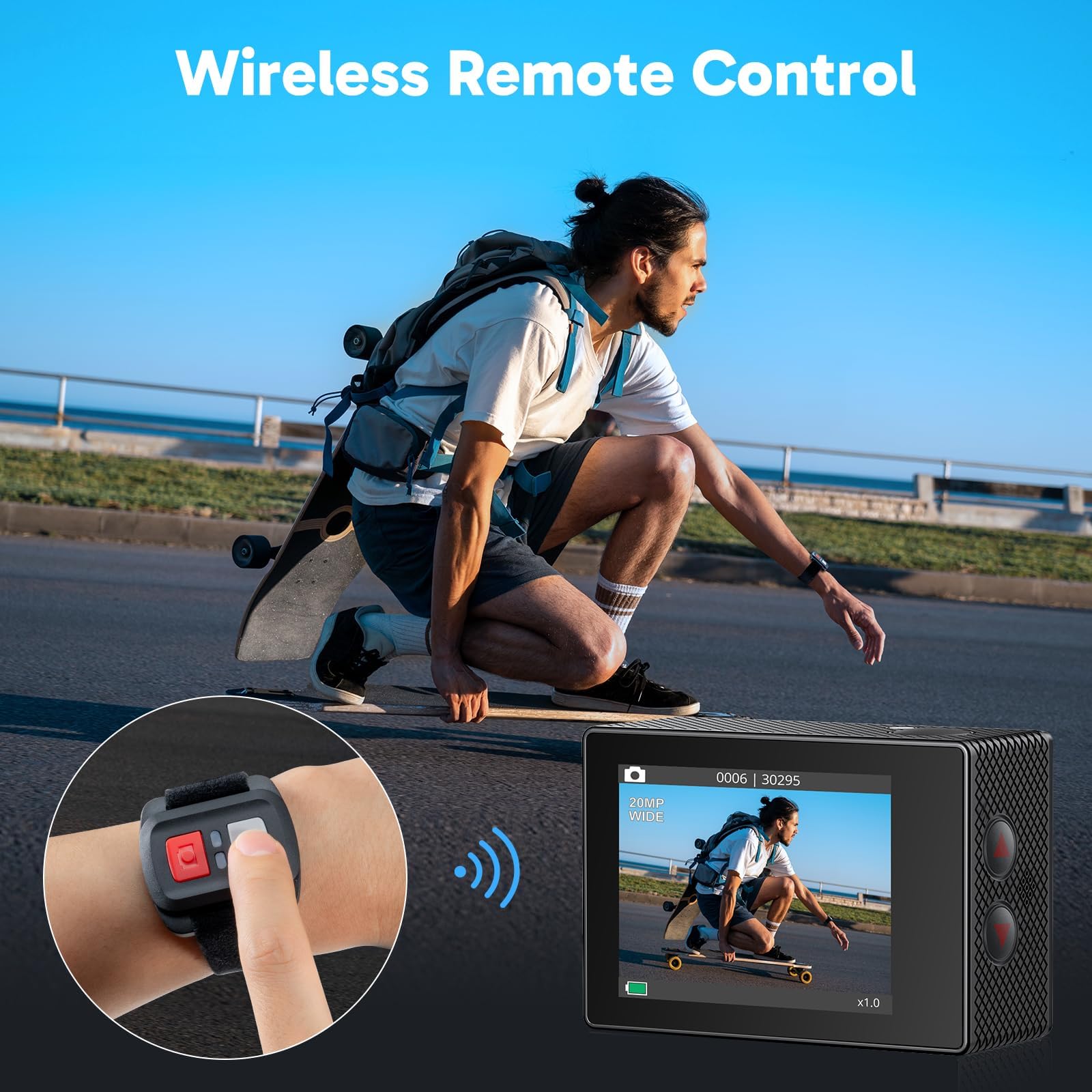 AKASO EK7000 4K30FPS 20MP WiFi Action Camera with EIS Ultra HD 131FT Waterproof Underwater Camera Remote Control 4X Zoom Support External Microphone: Black