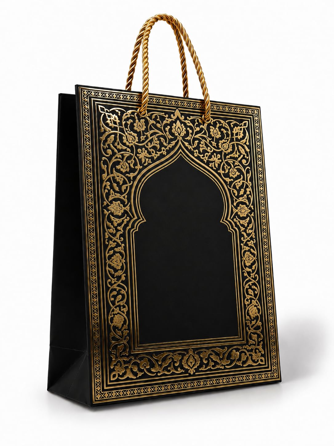 Pack of 5 Premium Gold Foil Gift Bags | Double-Sided Luxury Paper Gift Bags with Gold Rope Handles | 20 x 30 x 10cm | Eid, Weddings & Celebrations (Black)