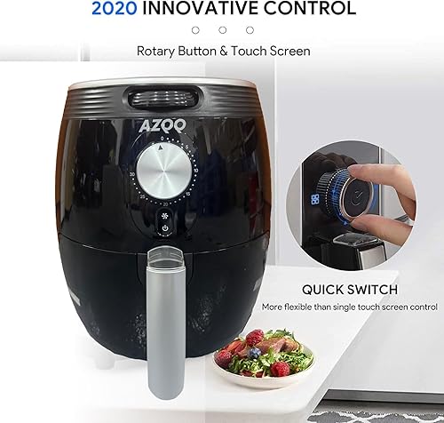 Miniatura 4 de Freidora de aire para el hogar, acero inoxidable, control de temperatura, sistema de aire caliente de circulación de 360, apagado automático (negro)