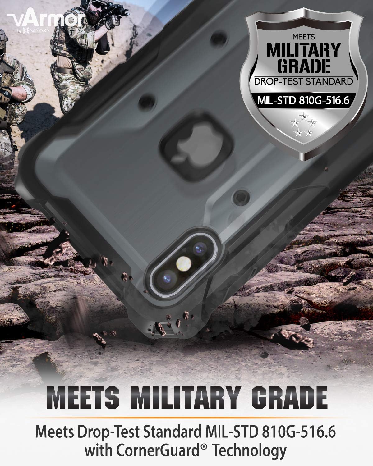 Vena vArmor Rugged Case Compatible with Apple iPhone Xs Max (6.5"-inch), (Military Grade Drop Protection) Heavy Duty Holster Belt Clip Cover with Kickstand - Space Gray / Black