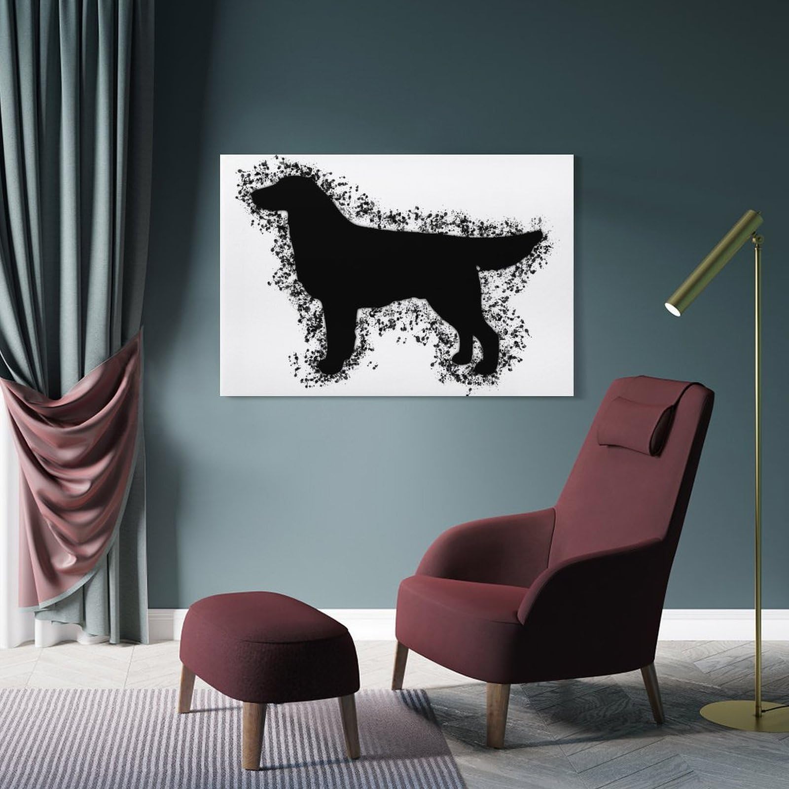 Junmoney Flat Coated Retriever 1 Room Decor Wall Art, 12x18inch(30x45cm), for Bedroom, Guest Room Or Reading Nook, Home Artwork with A Soft Interior Feel