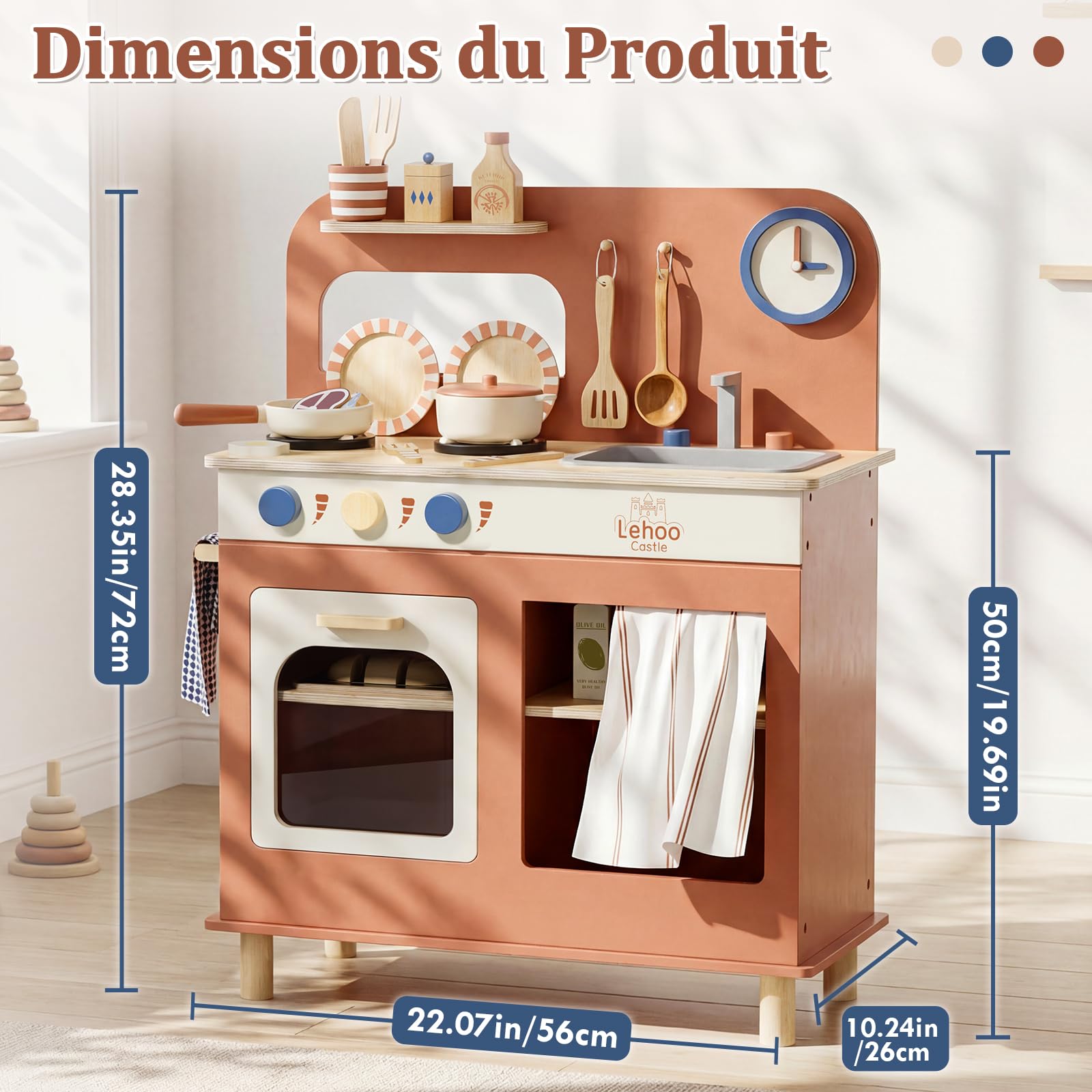 Lehoo Castle Cuisine Enfant, Cuisine en Bois Enfant, Dinette et Pots, Dinette en Bois, Ustensile Cuisine Enfant, Jouet Éducatif Éveil Montessori, Jeu d' Imitation