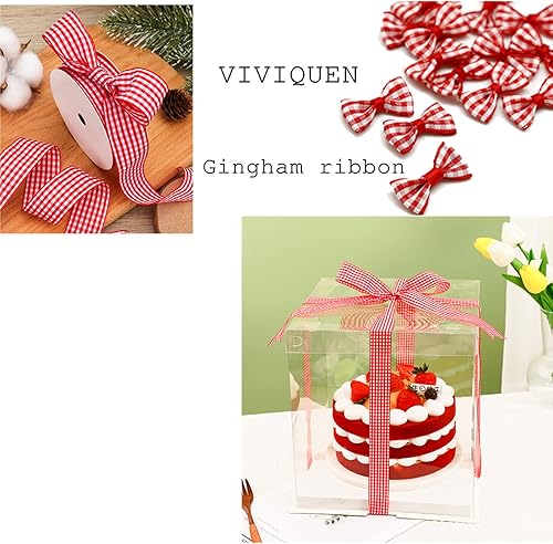 Miniatura 6 de VIVIQUEN Cinta de cuadros a cuadros de 1 pulgada de ancho, cinta a cuadros de tafetán de 25 yardas de largo, borde tejido 100% poliéster (rojo, 1