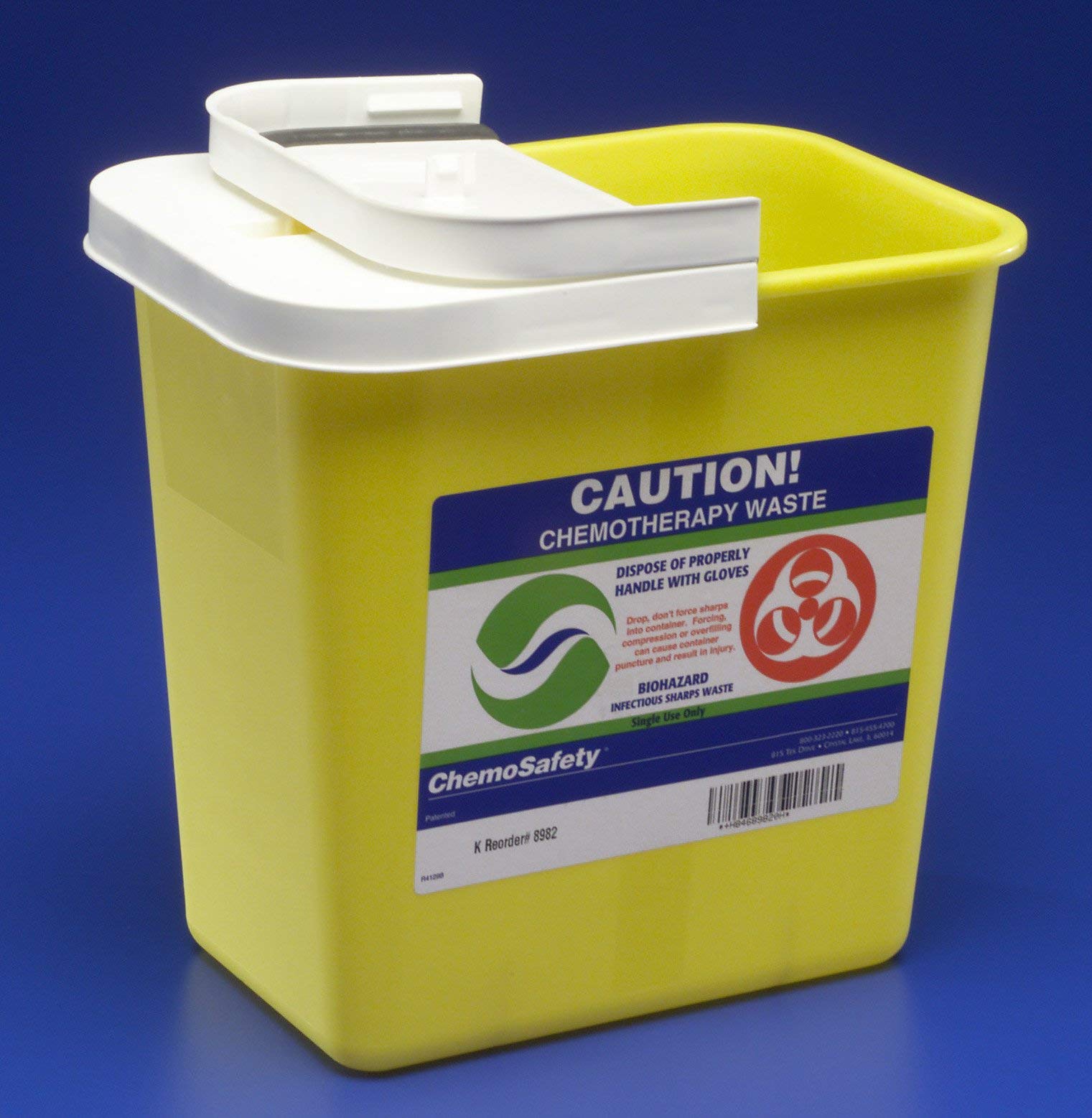 Chemotherapy Sharps Container, SharpSafety 1-Piece 10 H X 10-1/2 W X 7-1/4 D Inch 2 Gallon Yellow Hinged Lid, 8982 - Case of 20