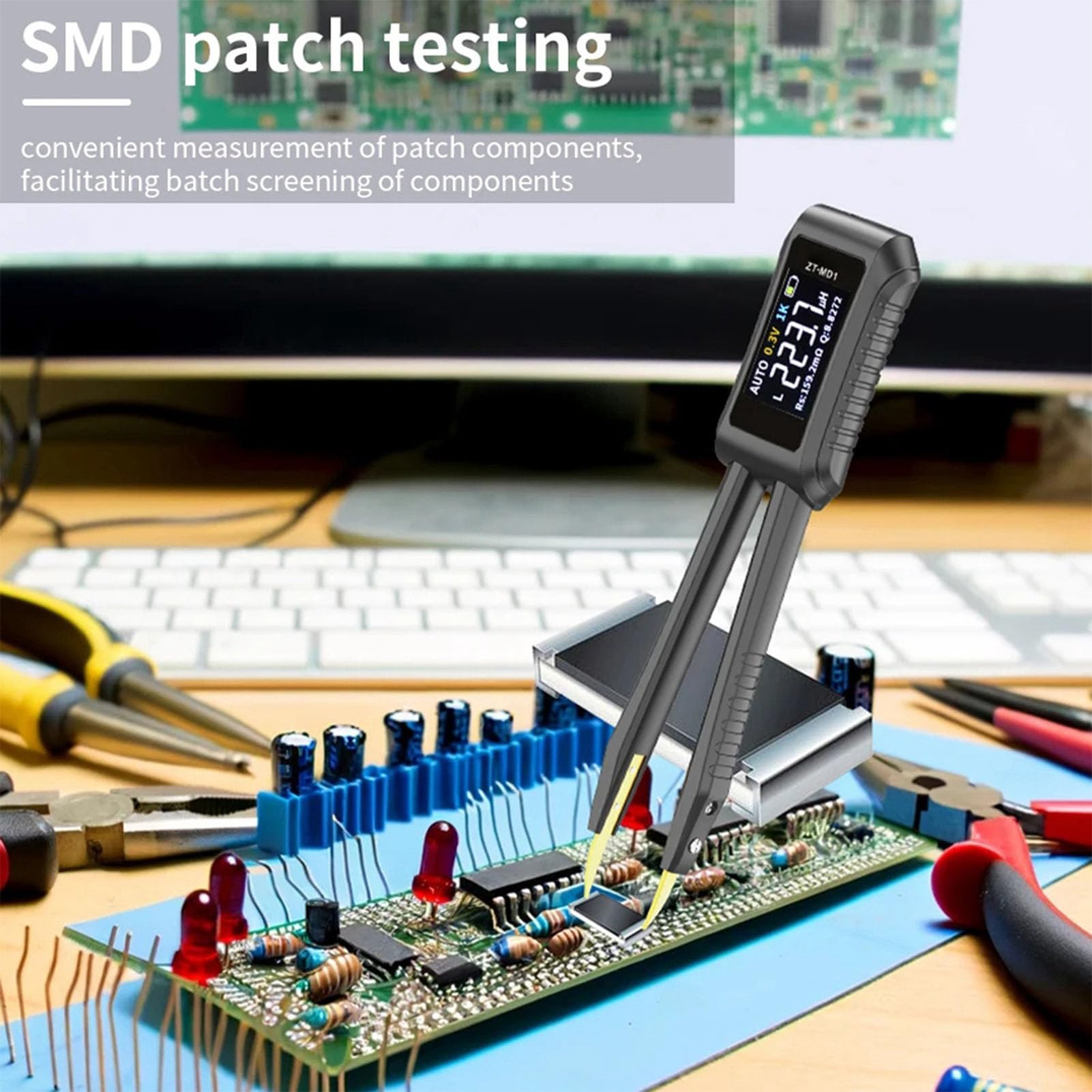 Tester di bridge digitale XTevu, pinzette per test elettronici per induttore condensatore di resistenza, identificazione automatica e strumento di misurazione