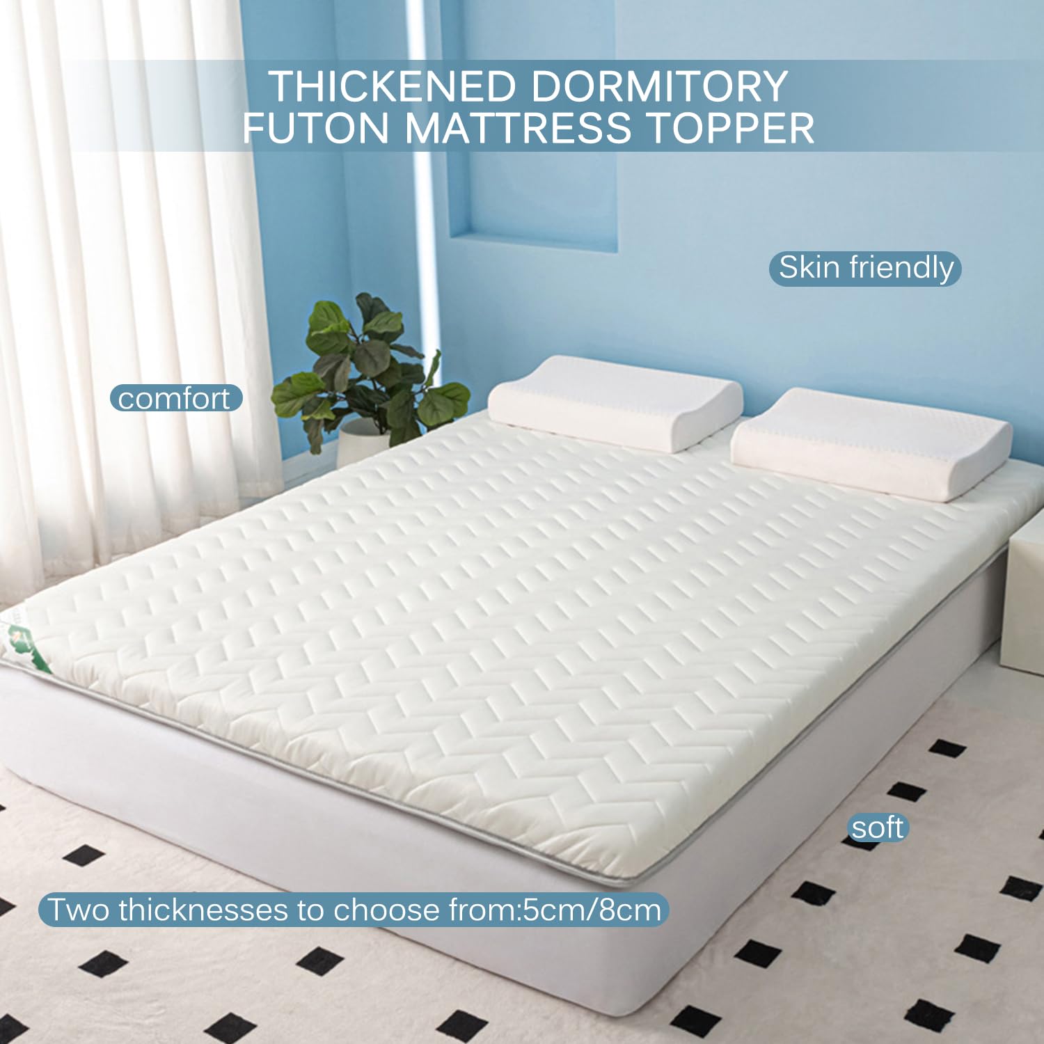 LDLCYCN White/8cm,70x200cm, Matelas De Futon Au Sol Épaissir 5Cm