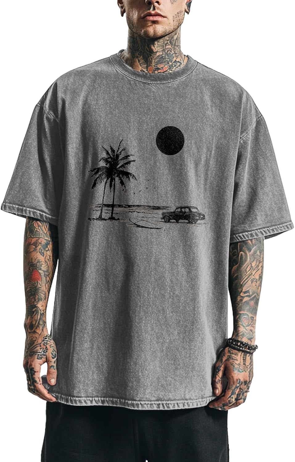 Fashion Cotton Mens Vintage T Shirts Crew Neck Drop Shoulder Oversized T Shirt Washed Printed Graphic Tee