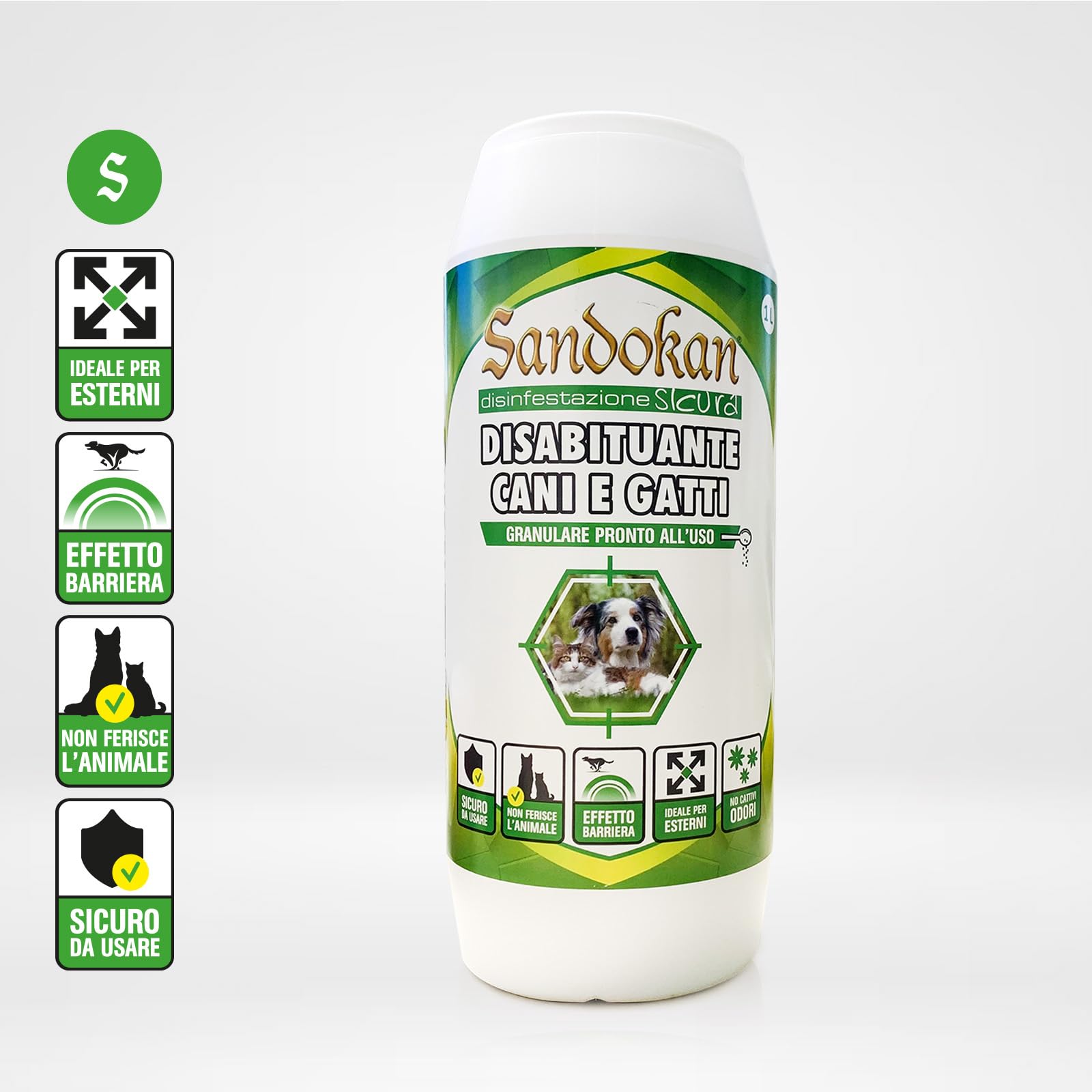 Sandokan Repellente per Gatti e Cani Granulare 1 L, Dissuasore da Esterno per Giardini, Sicuro per Animali