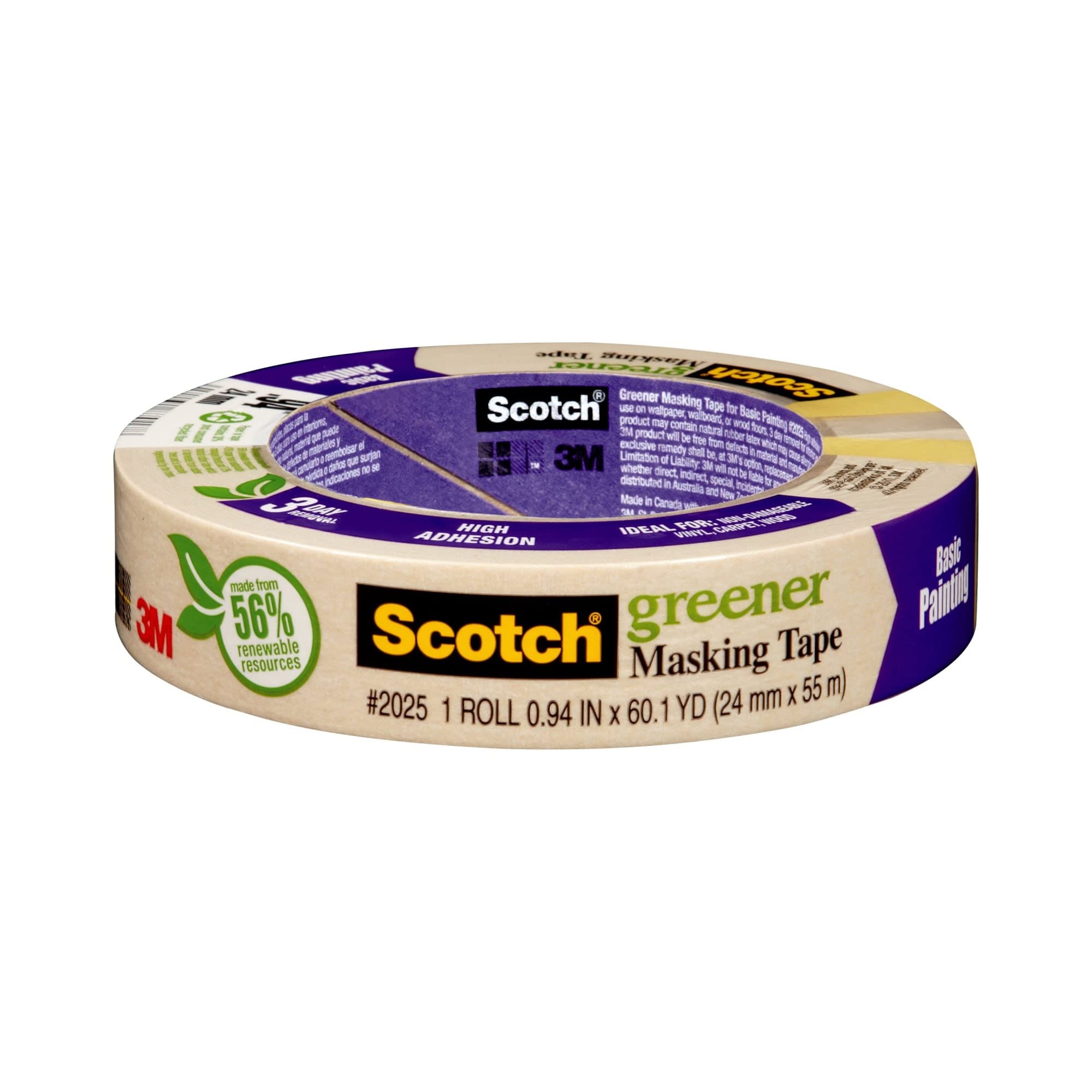 Painter's Tape 2025-48C General Use Masking Tape for Basic Painting, 1.88 inches by 60 Yards, 2025, 1 roll, 1.88" Width, Tan