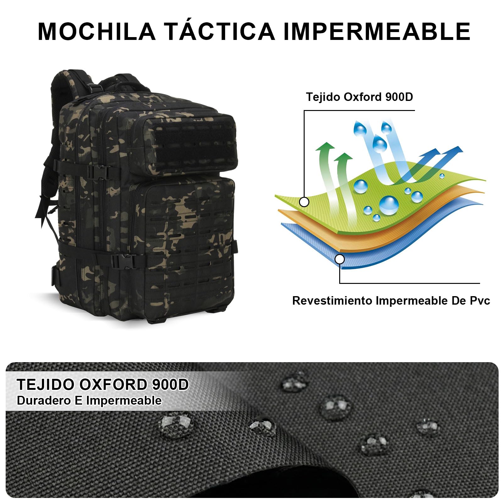 Mochila Táctica 45L Militar, Paquete de Asalto Molle de Gran Capacidad Impermeable Bolsa para Ejército, Mochilas de Marcha para Emergencias de 3 Días Caza Senderismo Acampada Actividad al Aire Libre