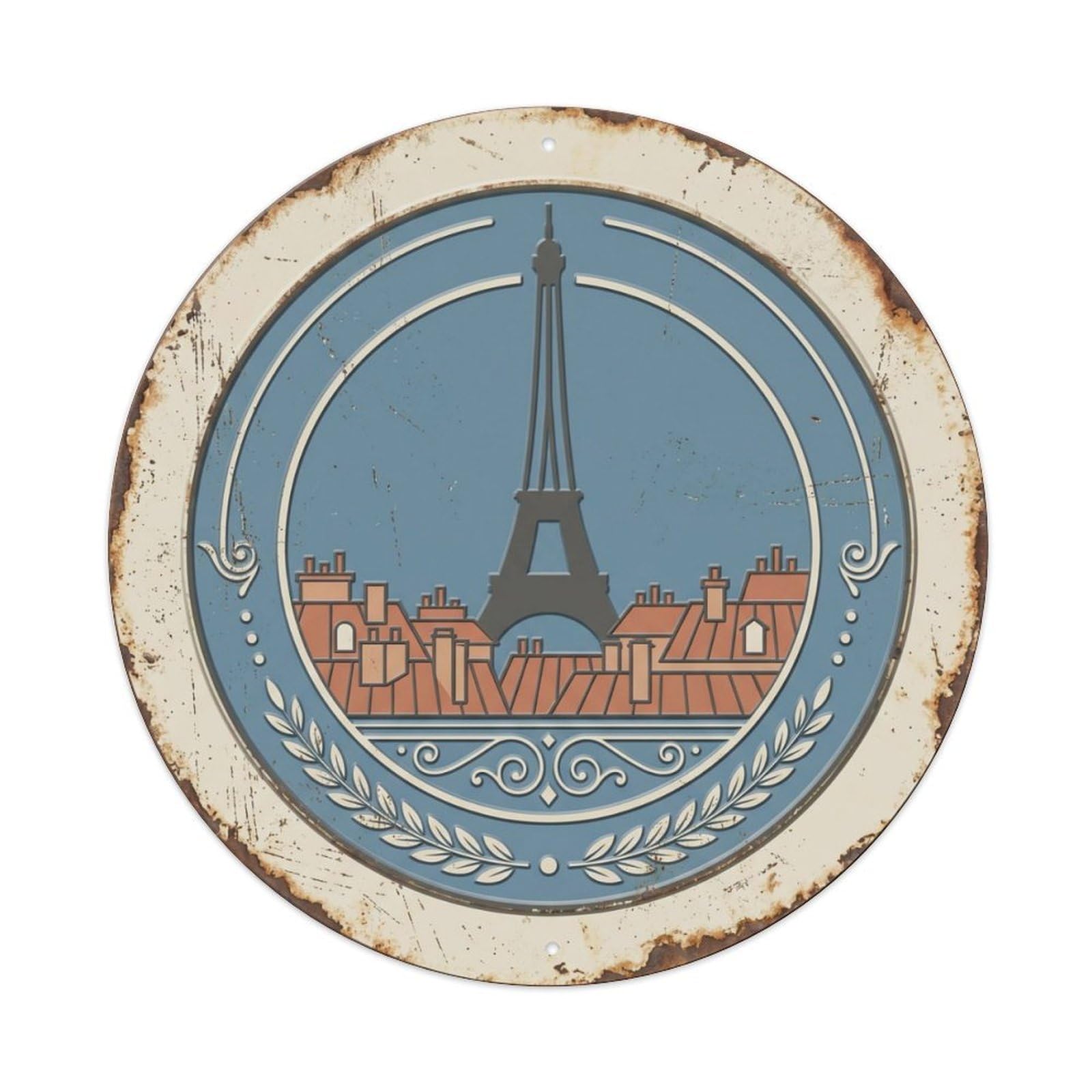 Eiffel Romantic Balcony Travel Metal Tin Sign Plaque Wall Decor for Cafe, Club Bar, Office, Home Garden Round Metal Poster 8x8Inch