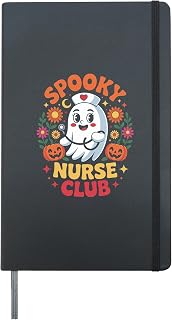 Spooky Nurse Club Retro Ghost Halloween Healthcare Design Hardcover Journal, Black