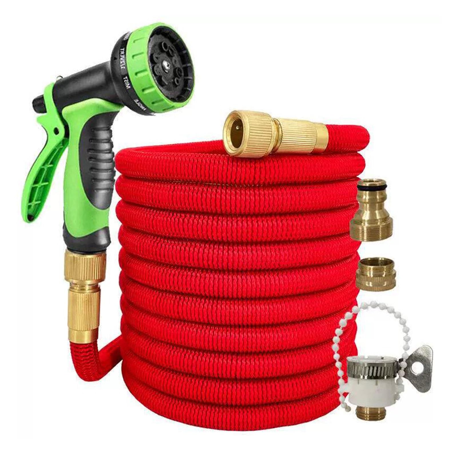 Manguera de agua de jardín, manguera expandible con conectores de latón de 1/2 y 3/4 pulgadas, boquilla de pistola de pulverización de 9 patrones, alta presión de lavado, expandible, sin Kin