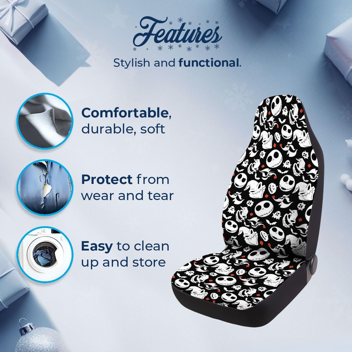 GENANY Skull Car Seat Covers Set of 2, Horror Breathable Front Seat Covers for Truck Sedan SUV, Spooky Car Accessories, Horror Gift for Women Men