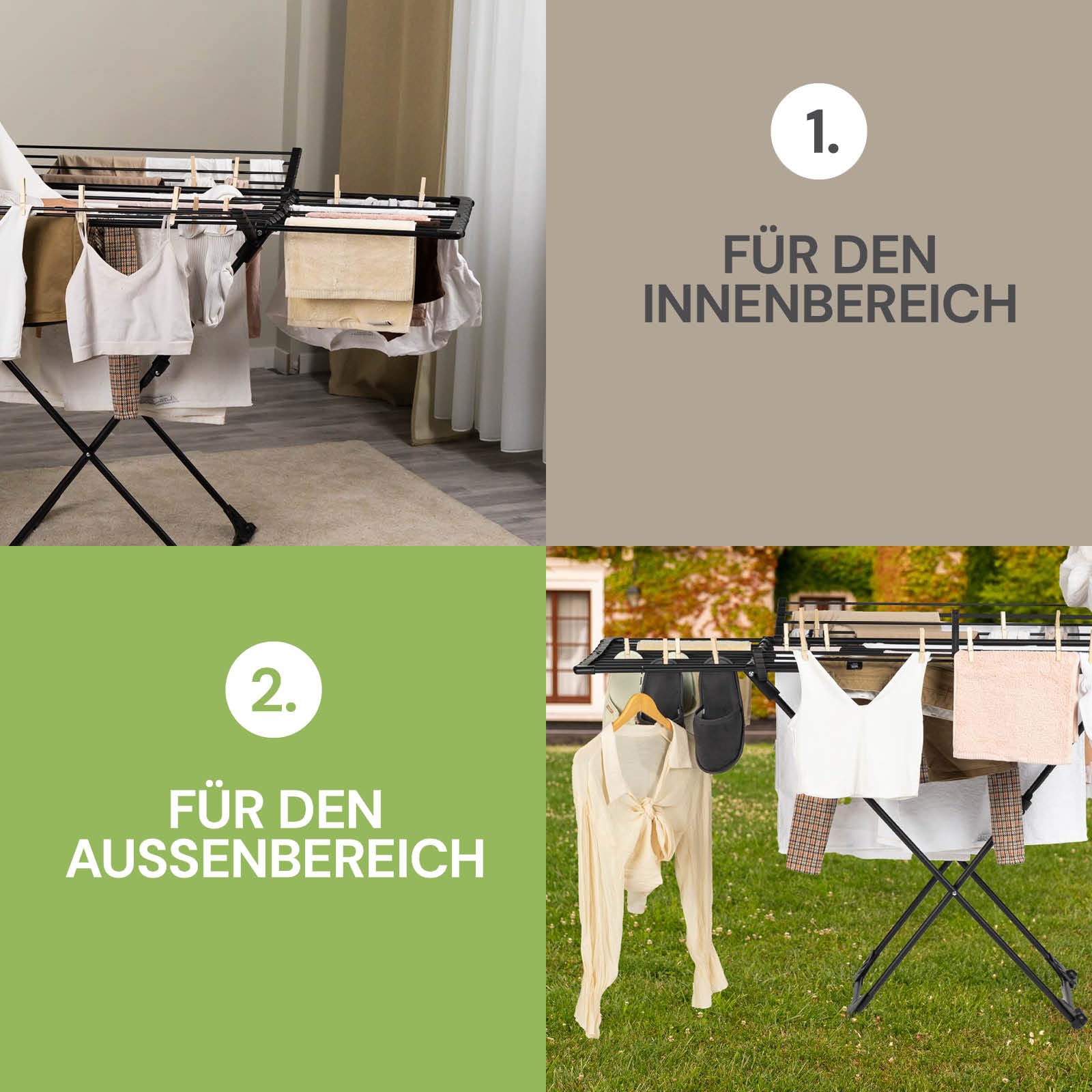Vitapur Wäscheständer DryMax Wing, Ausziehbar Wäschetrockner, 2-Seitenflügel, XXL Plus Rack, Klappbar Standtrockner für Balkon, Robuster Waeschetrockner Ständer