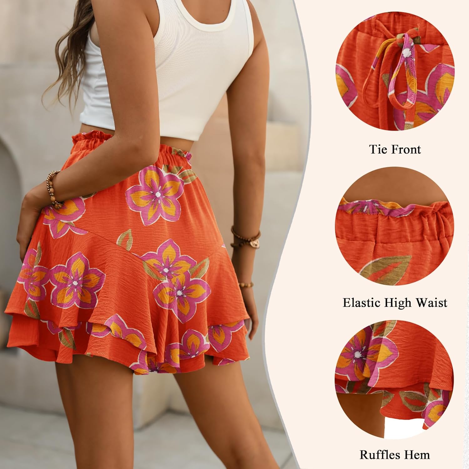 Lepunuo Flowy Shorts for Women Boho Ruffle Tiered Butterfly Skorts High Waist Mini Skirts Casual Shorts - Image 4