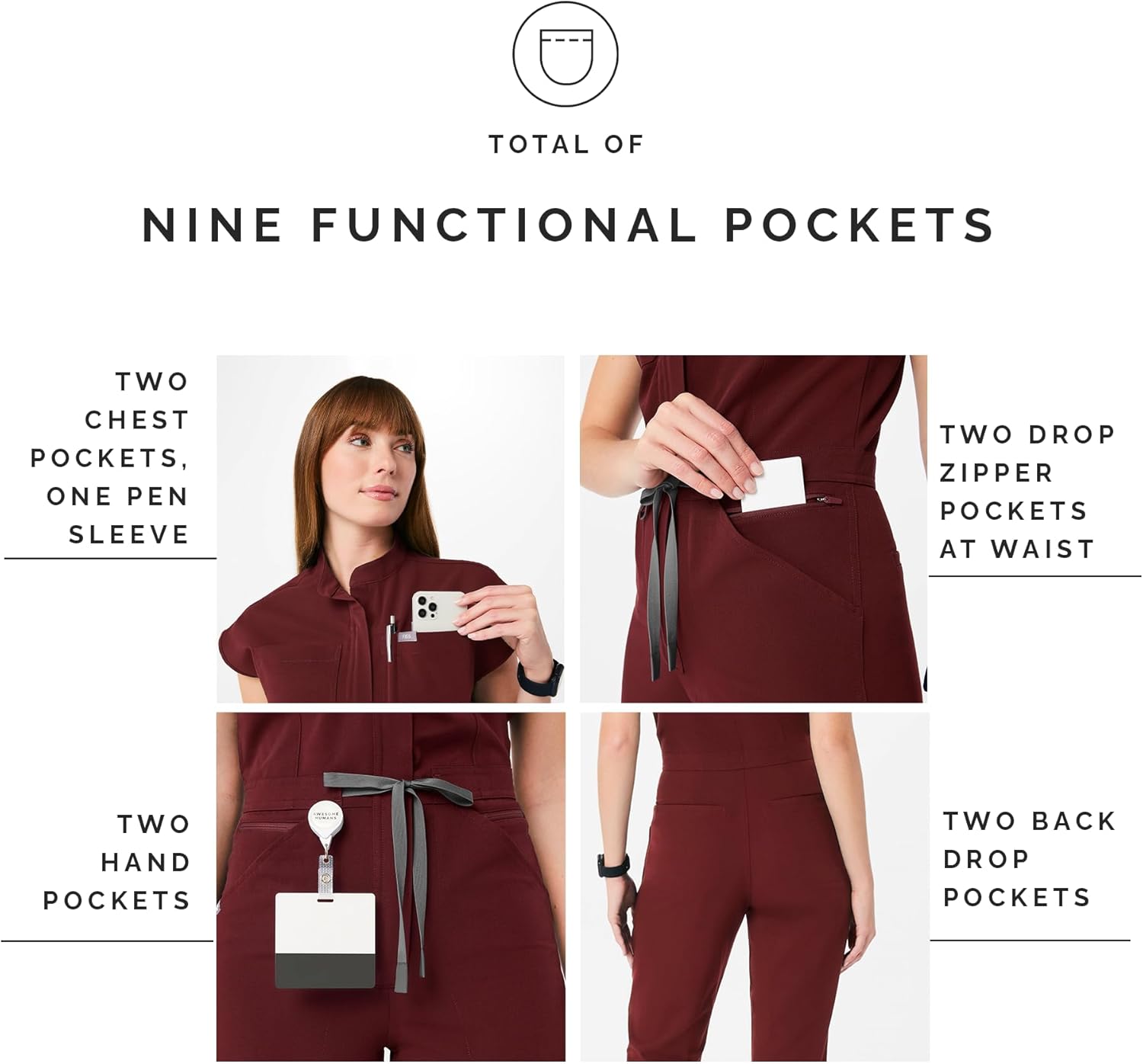 FIGS Rafaela Cargo ScrubJumpsuit for Women — Comfortable Fit One-Piece Jogger Scrub Set, High Rise Waistband, 9 Pockets - Image 4