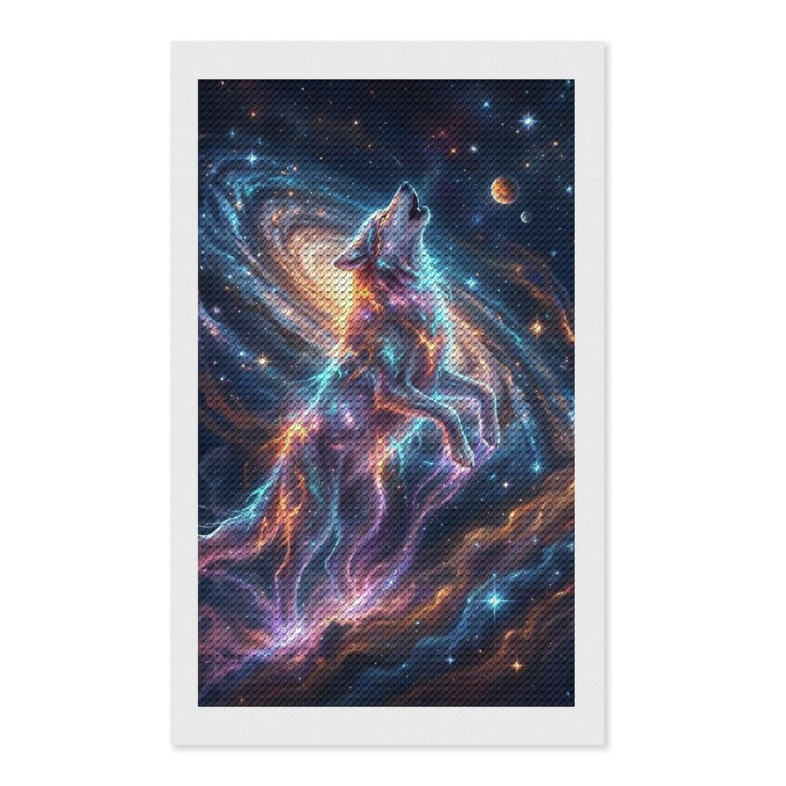 Junmoney Cosmic Wolf Howling at The Moon Diamond Painting Canvas Kit 12"x20", Adhesive Canvas, Christmas Gift, Full Kit Included, Thoughtful Present