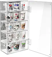 Ikee Design Vitrine de Acrílico Traseira Espelhada com Porta, Vitrine de Coleção Ajustável de 5 Níveis para Mini Figuras Funko Pop e Muito Mais, Independente Ou Montada Na Parede, Transparente